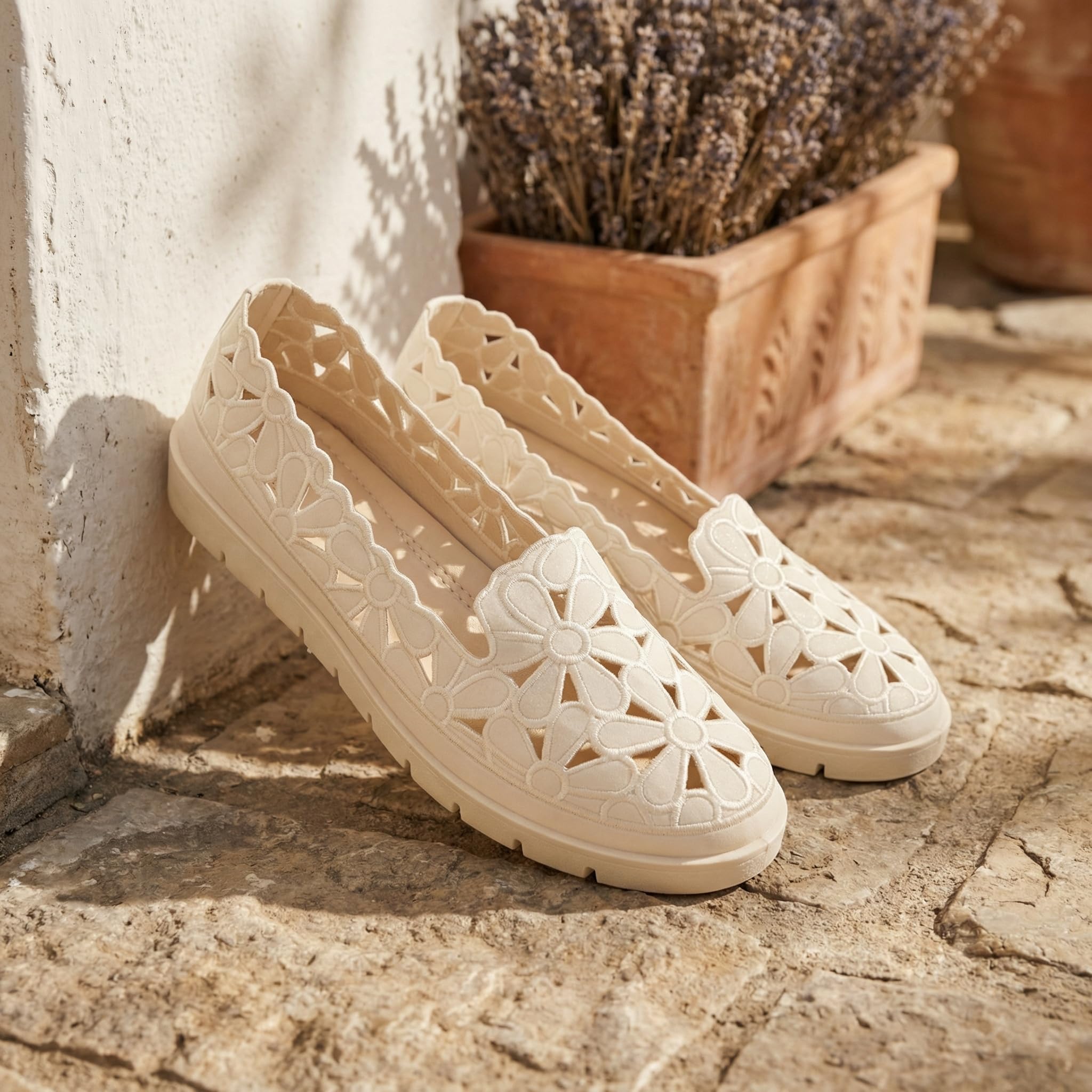 GLAMORA Bailarinas Mujer Caladas Diseño Floral Zapatos Planos Plataforma Ligera Suela Flexible Antideslizante Plantilla Blanda Cómodas Transpirables Calzado Verano