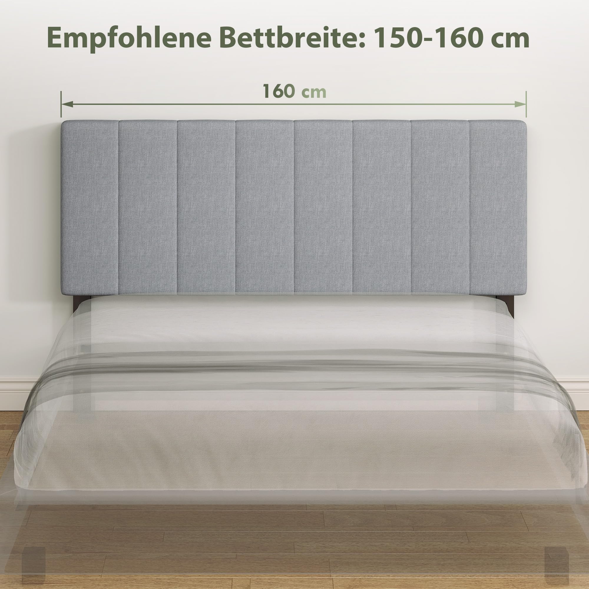 HOMCOM Kopfteil 3-Fach Höhenverstellbar 160 x 10 x 106/116/126 cm Grau