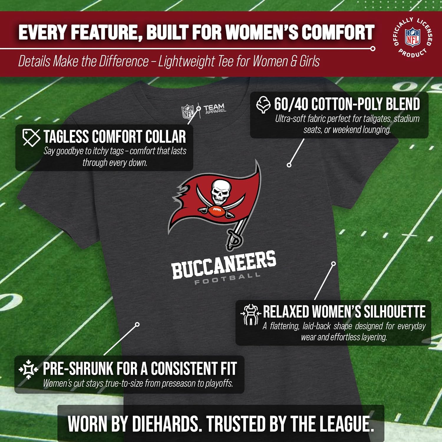 Team Fan Apparel Women's NFL Ultimate Fan Logo Short Sleeve T-Shirt - 100% Cotton - Officially Licensed - Tagless Tee (Tampa Bay Buccaneers - Black, X-Large) - Image 3