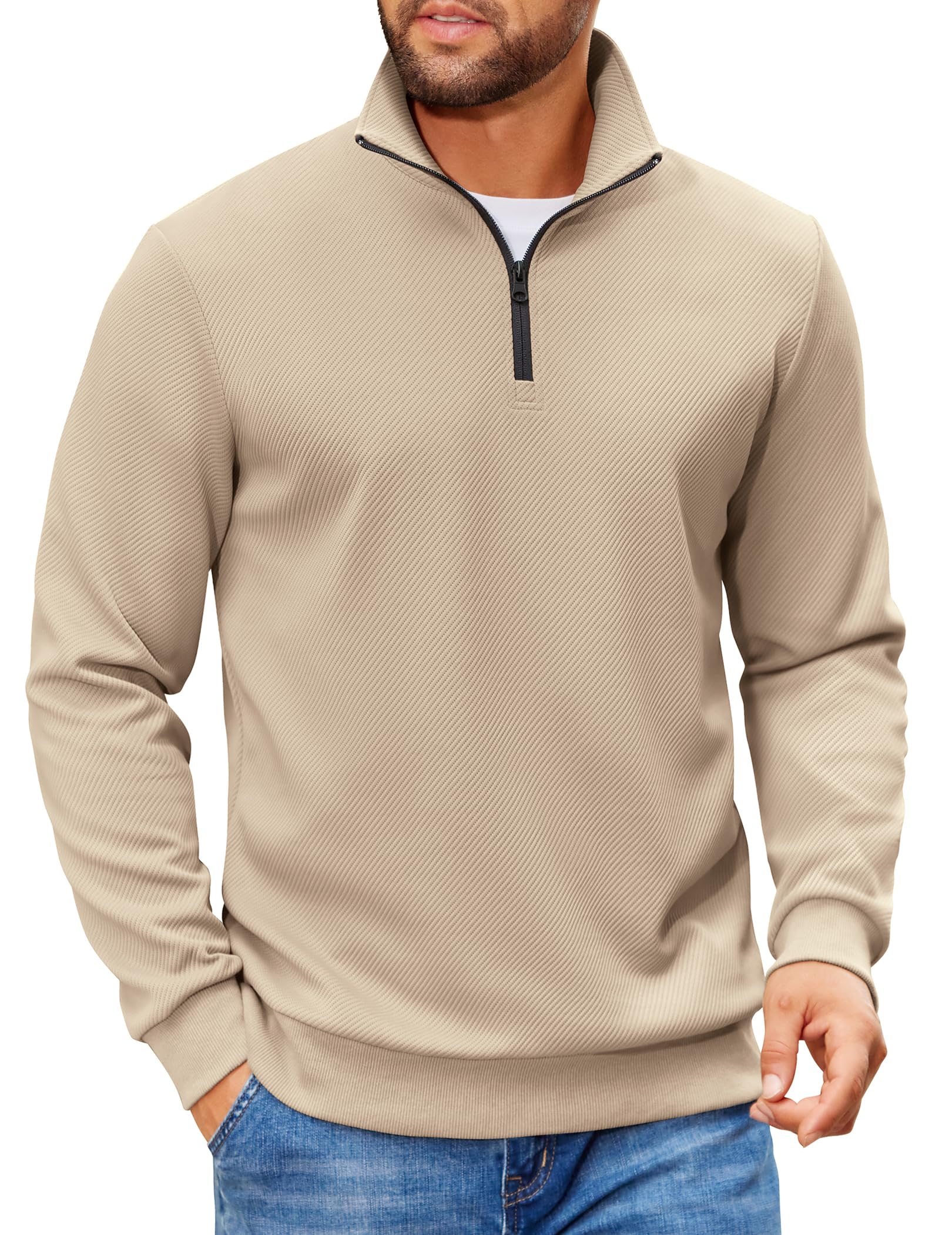 Mens Quarter Zip Pullover Sweatshirt Casual Mock Neck Sweater 2026