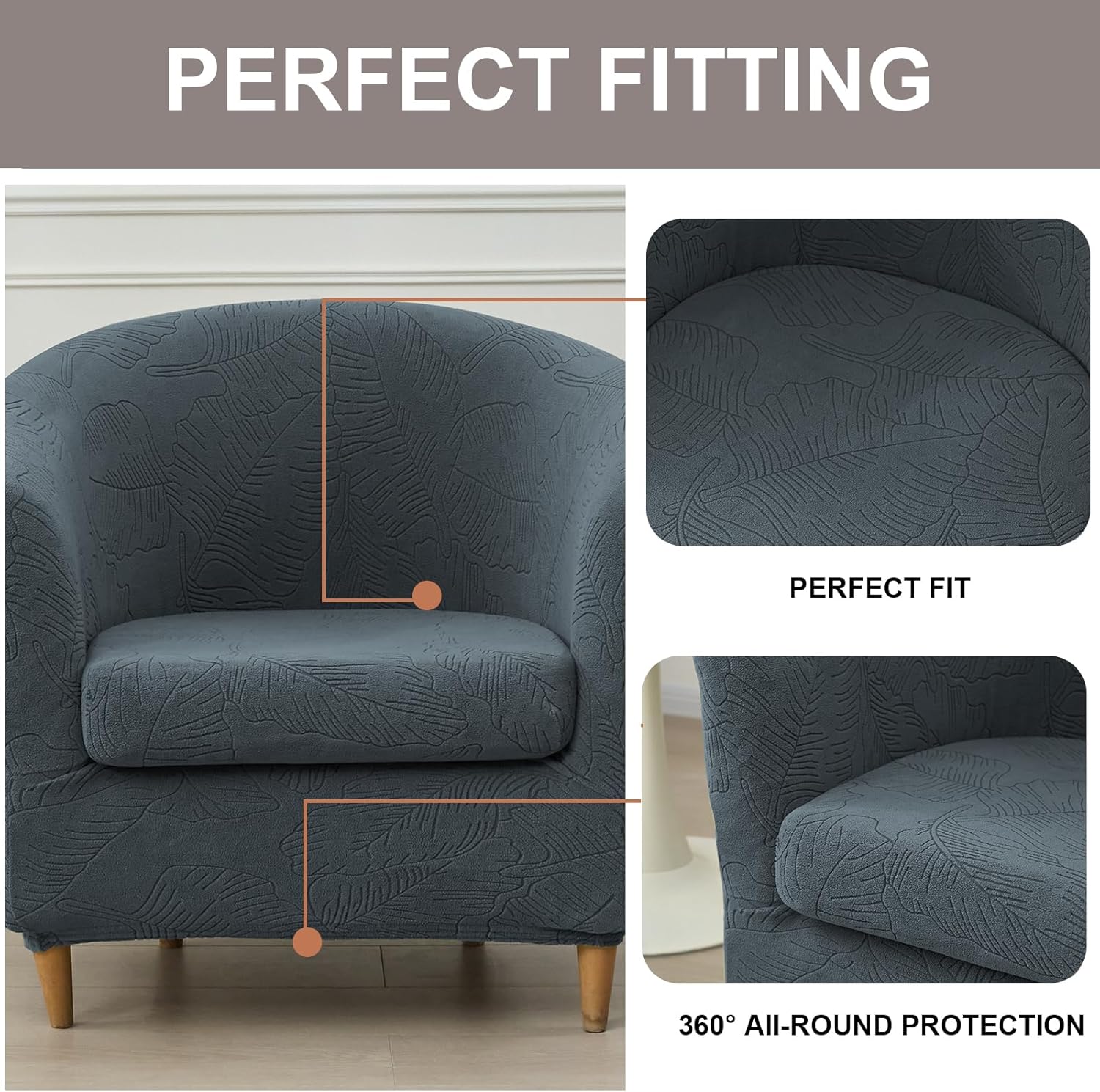Eco-Ancheng Club Chair Slipcover 2 Piece Stretch Tub Chair SlipcoverArmchair Sofa Cover Jacquard Barrel Chair Covers Furniture Protector Arm Chair Cover for Living Room,10