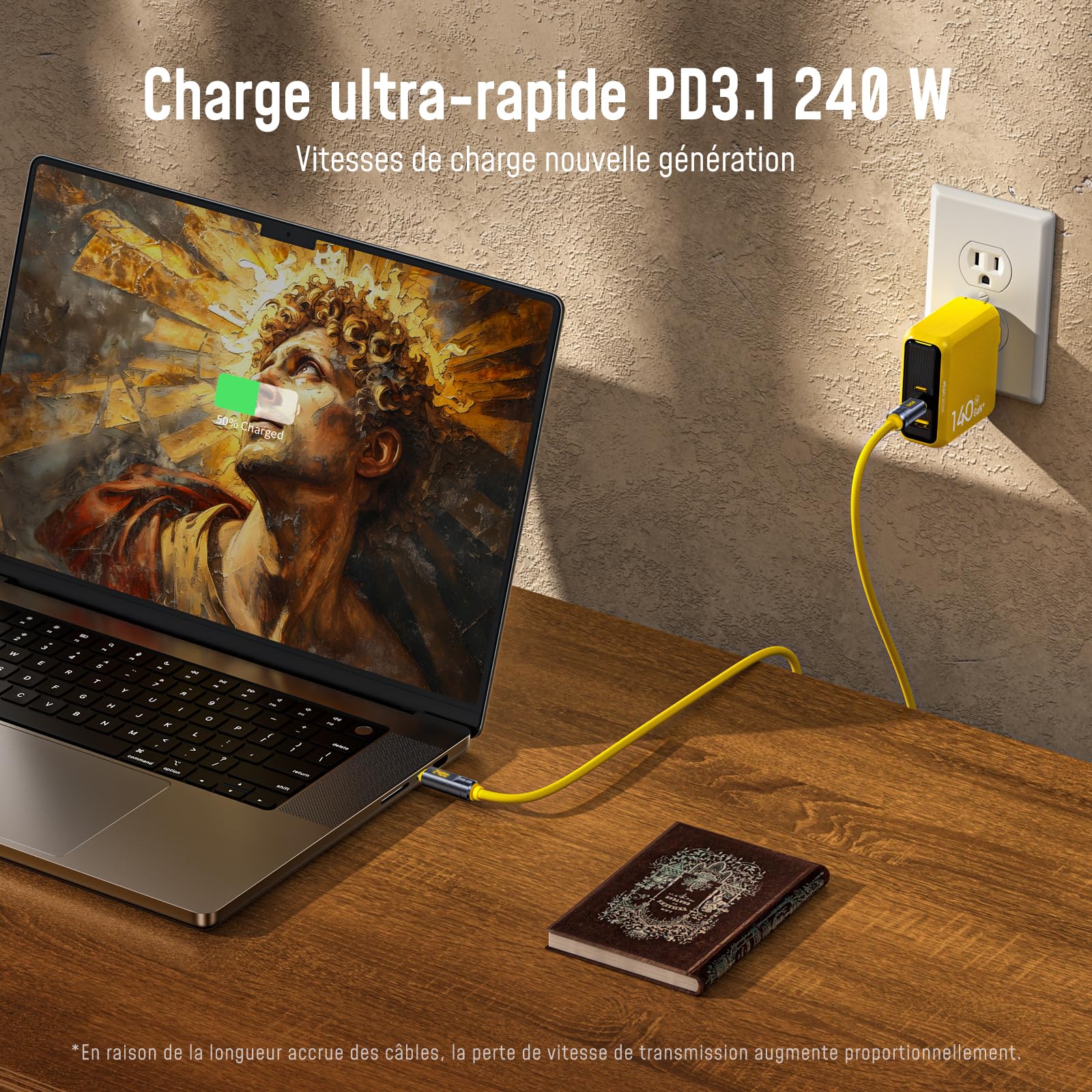 AOHI Câble Thunderbolt 5 avec affichage LED, 1m, charge rapide PD 3.1 240W, transfert de données 80 Gbit/s, double affichage 8K, câble USB-C Future Adonis pour MacBook/iPhone 17 (100, Centimètres)