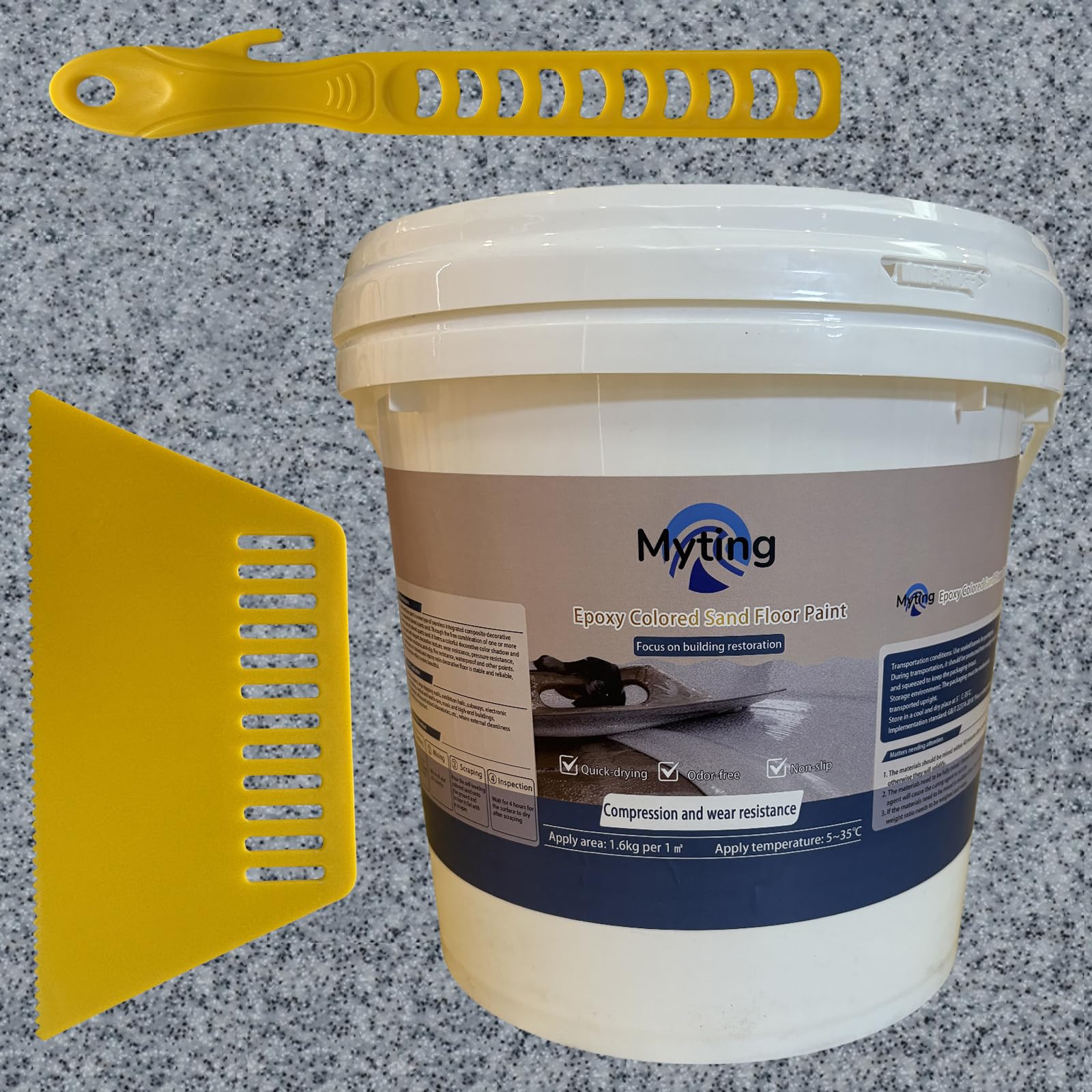 Epoxy Colored Sand Floor Paint, Epoxy Floor Paint High Gloss Marble Effect Coating for Indoor and Outdoor, Wear-resistant and non-slip Self-leveling Coating Gray 176OZ(5KG)