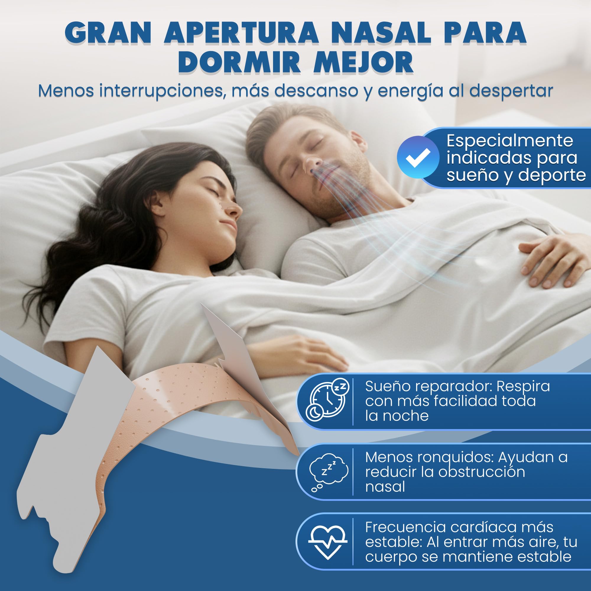 Tiras Nasales para Dormir Antirronquidos Deportivas - HASLOM - Tiritas Nariz Respirar Mejor Tira Nasal Dilatador Nasal Nose Strips Nasal Strips Anti Ronquidos - 60 Unidades 2 meses