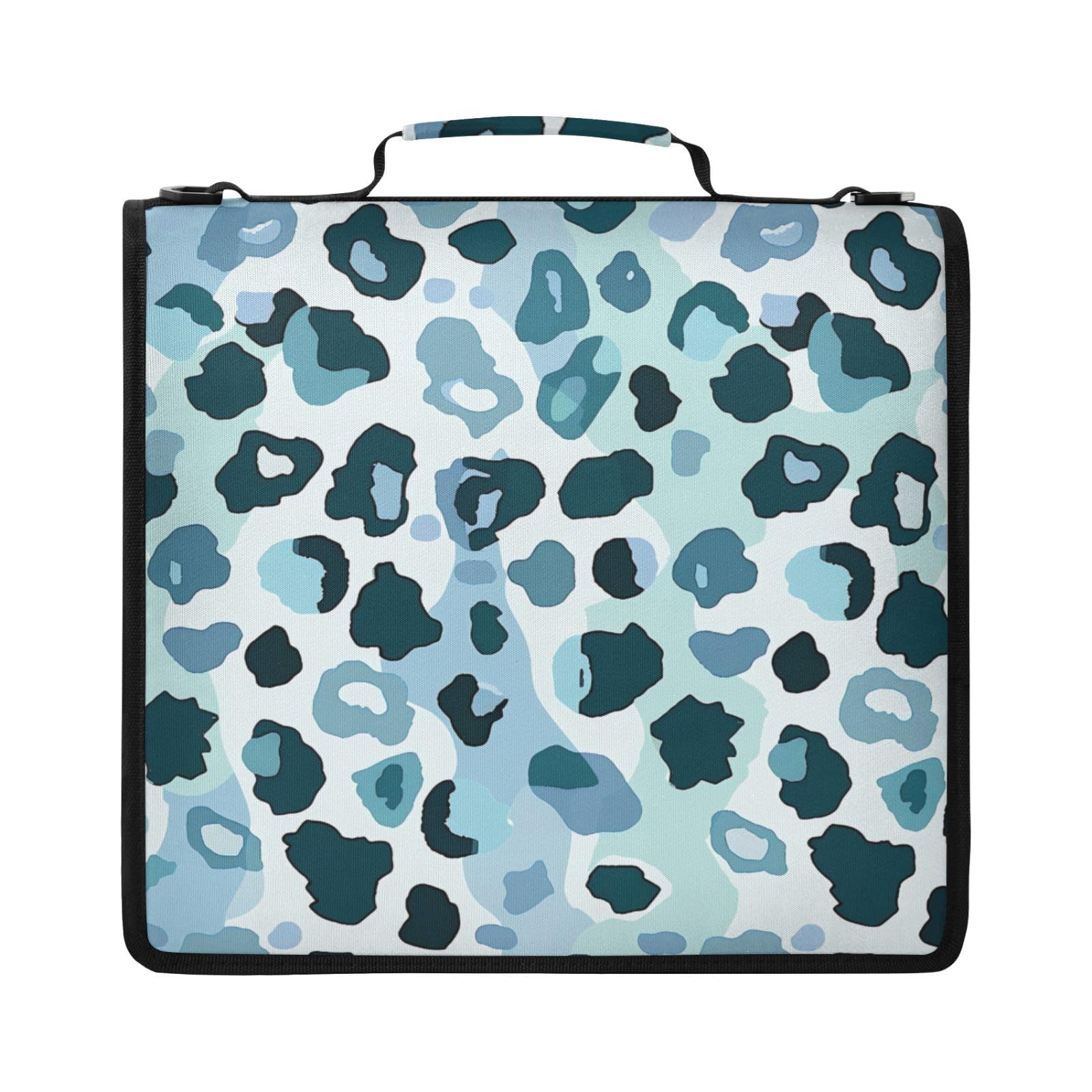 3-Ringbuchtasche mit Reißverschluss, Leopardenblau