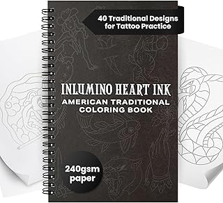 Inlumino Heart Ink Tattoo Practice Coloring Book: American Traditional –...