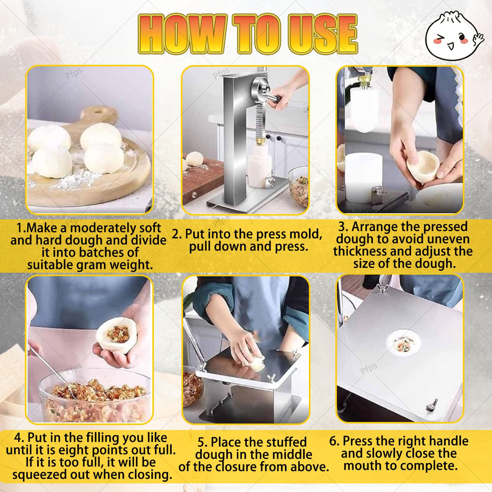 Macchina per Baozi, Macchina Semiautomatica per Panini Cinesi, 400-500 Panini All'ora, Kit Fai da Te per La Preparazione di Panini con Stampi, per La Cucina Casalinga Large