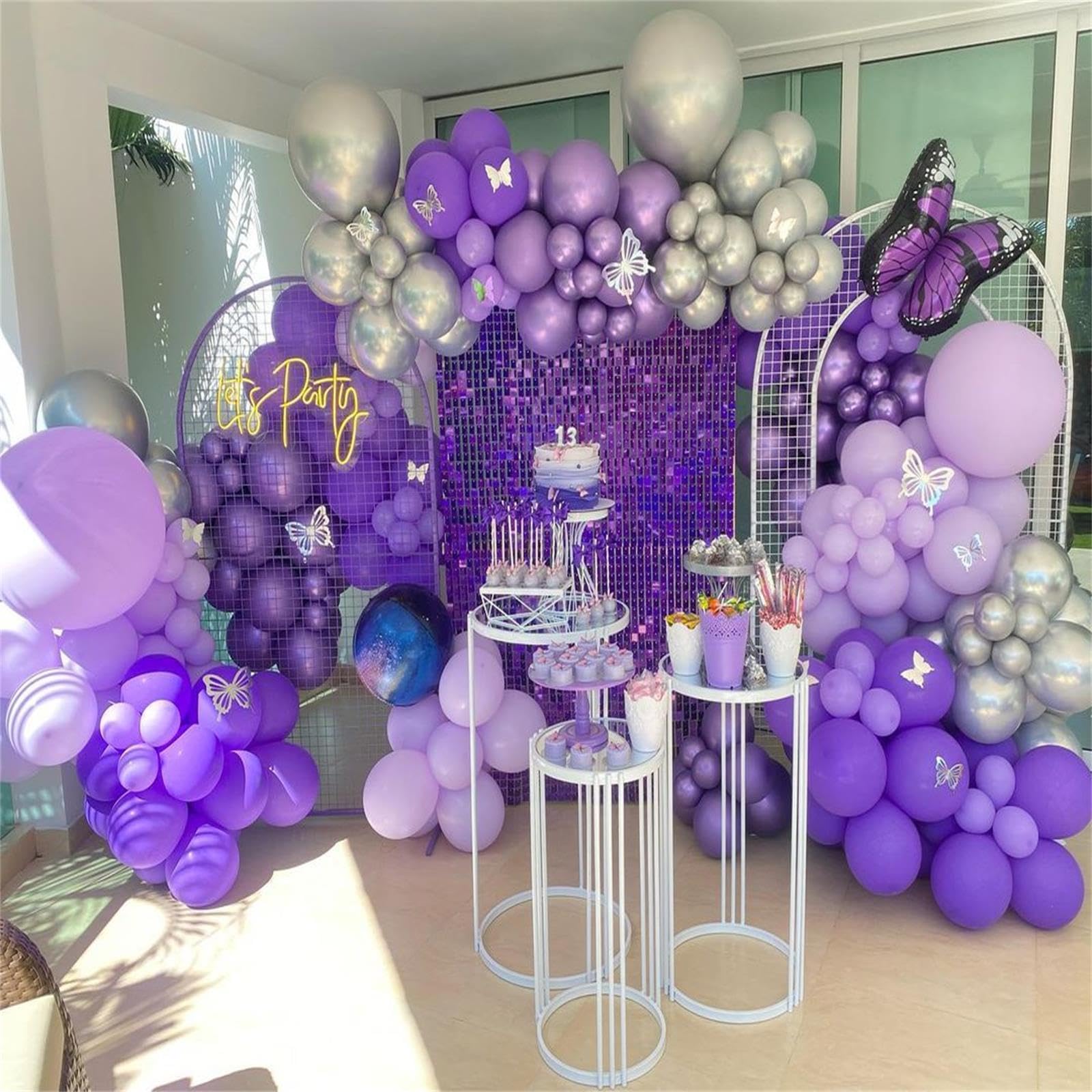 120 Stück Luftballon Girlande Dunke Lila mit 2 Sternballons, Ballons Girlande Pastell Lila und Metallic Lila Silber, Lila Luftballons für Mädchen Frauen Geburtstag Hochzeitstag Babyparty Party Deko