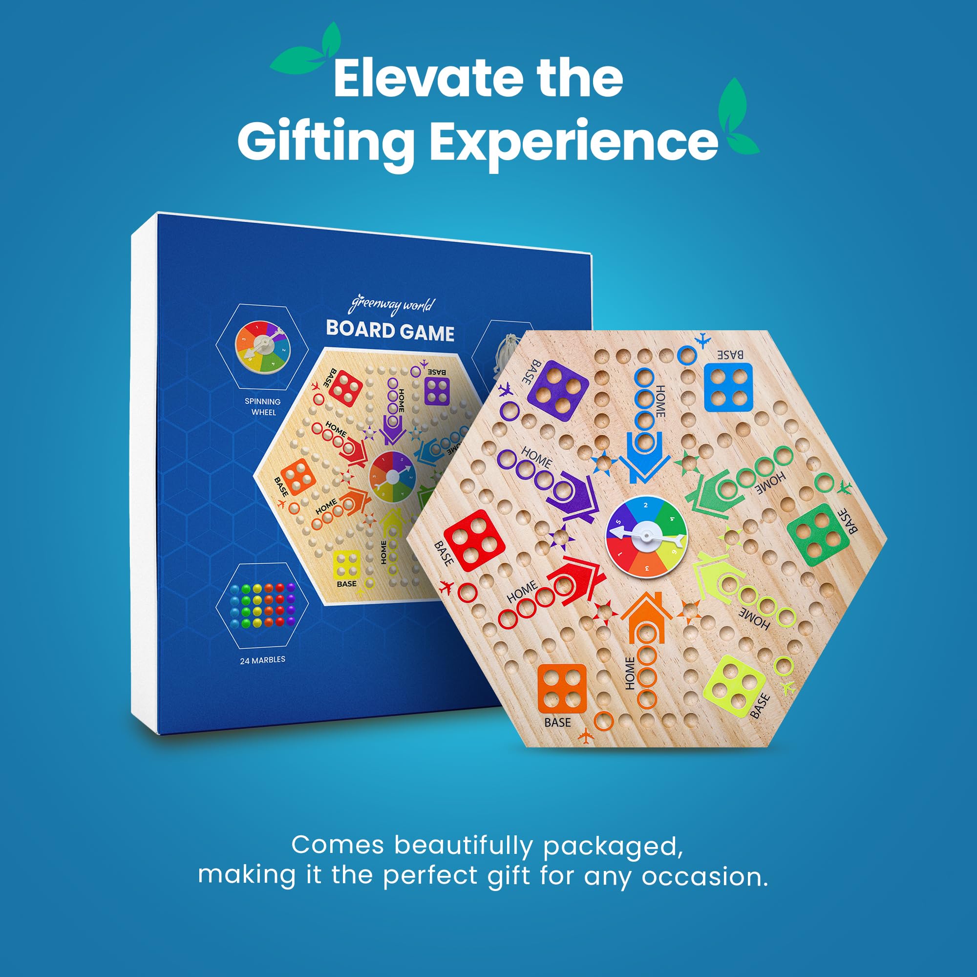 Greenway World Marble Board Game - Original Wooden Wahoo Fast Track Carbles  Board Game with Deep Aggravation