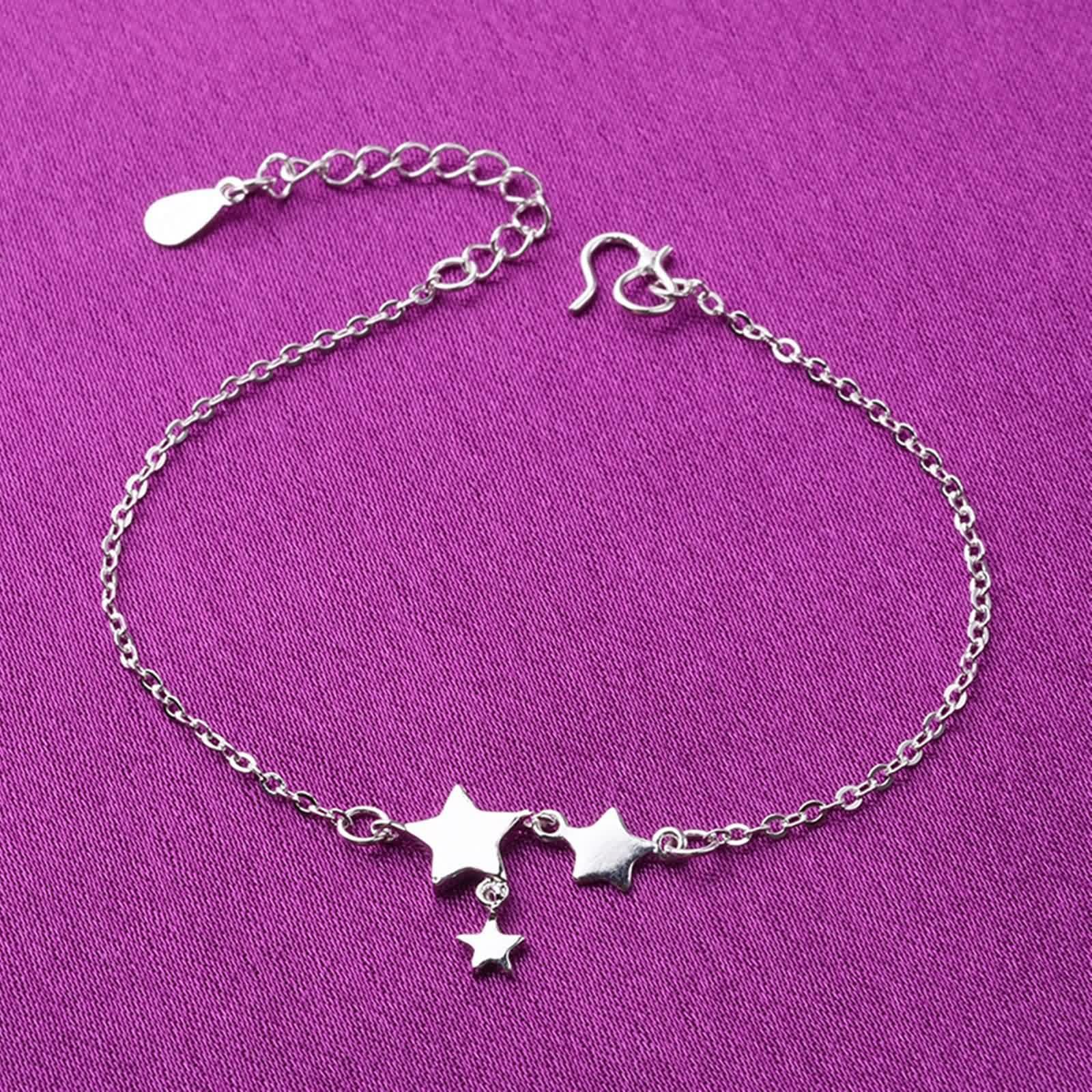 Cavigliera boho da donna in oro bianco Au750 18 K, collana in oro 750 con stella, regalo per donne, adolescenti, ragazze, madri e ragazze, lunghezza 25 cm