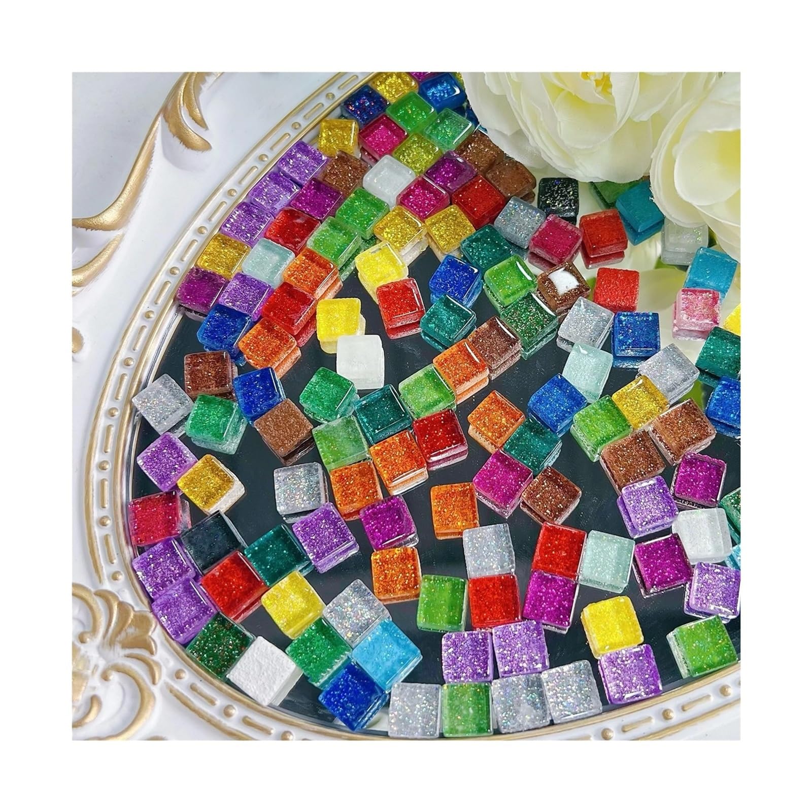 Vaeltor Light Grey 500Pcs Glass Glitter Mosaic Tiles Square Shape For Home Decoration Crafts