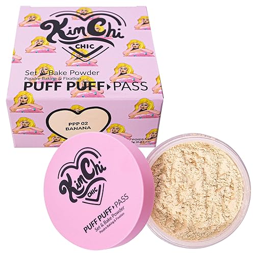 Kimchi Chic Beauty Puff Puff Pass Set and Bake Setting Powder for Makeup, Extra Fluffy Loose Face Powder Poof, Soft Natural Face Makeup for Uneven Skin Tone, 02 Banana - Banana