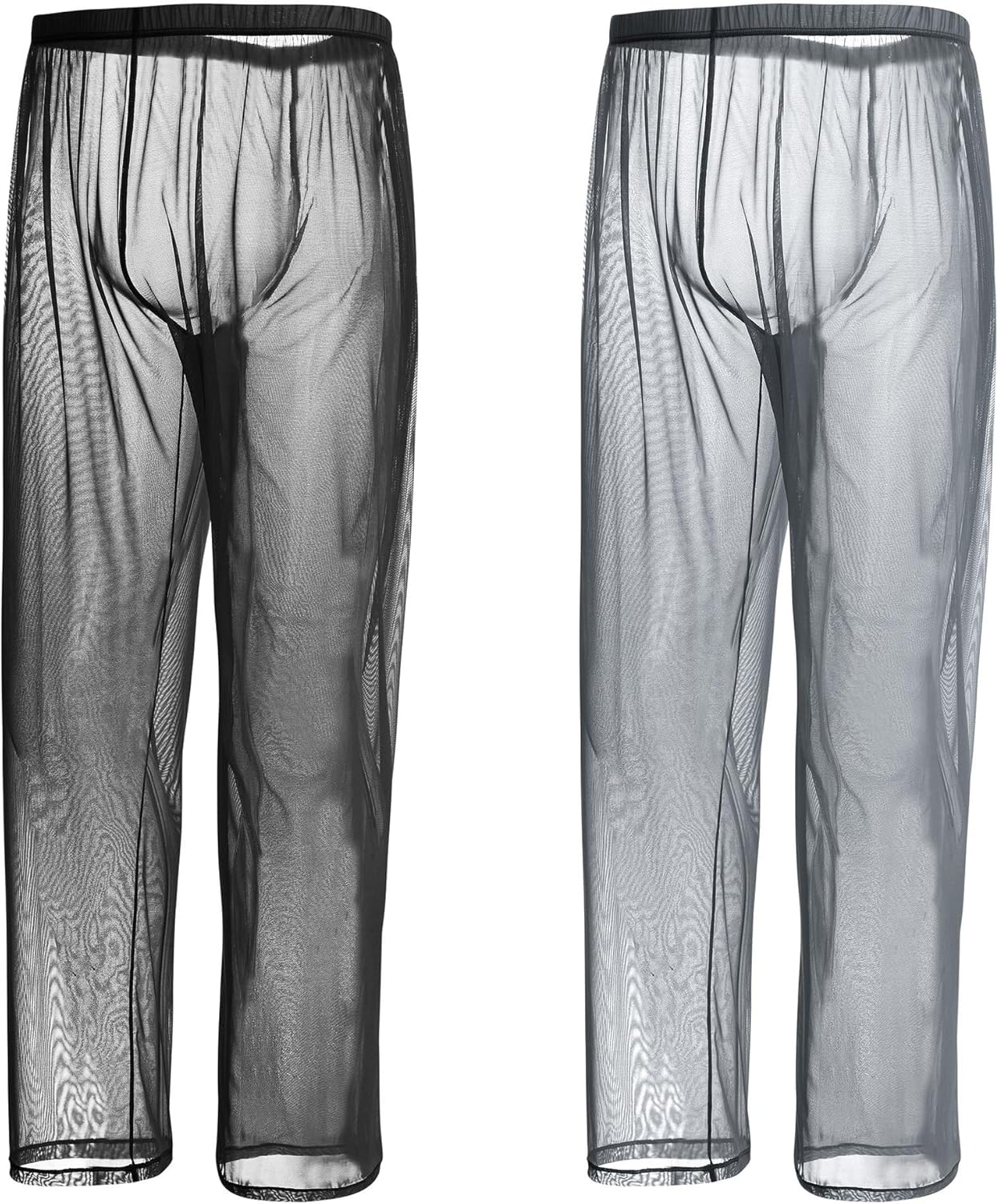 Mens Mesh See Through Pajama Bottoms Sexy Sheer Tranparent Long Sleep Lounge Pants for Male