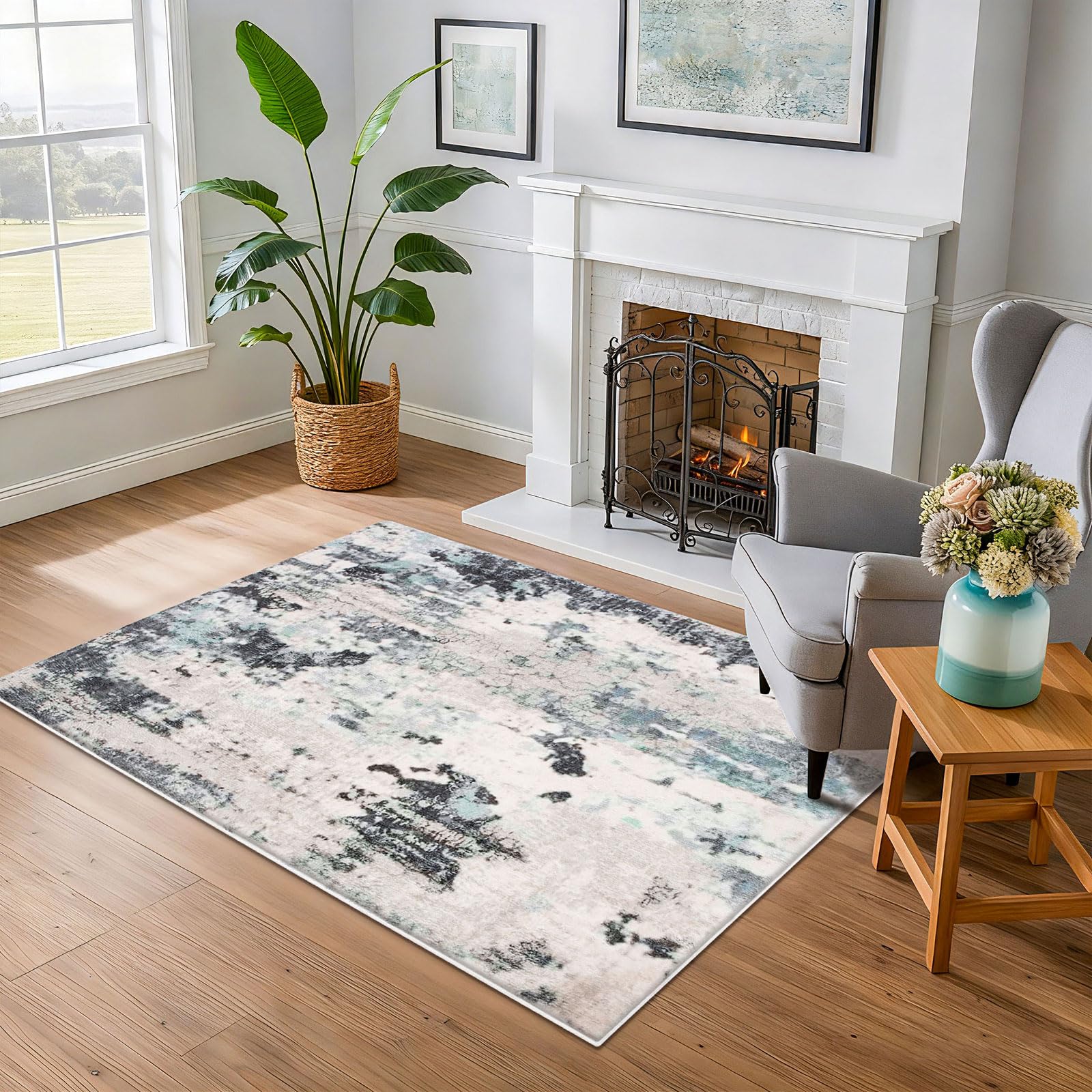 ASIinnsy Vloerkleden, zacht, pluizig, hoogpolig, grijs, groot, modern, pluche, hoogpolig, antislip, vloermat, kinderkamer (grijs-wit, 250 x 300 cm
