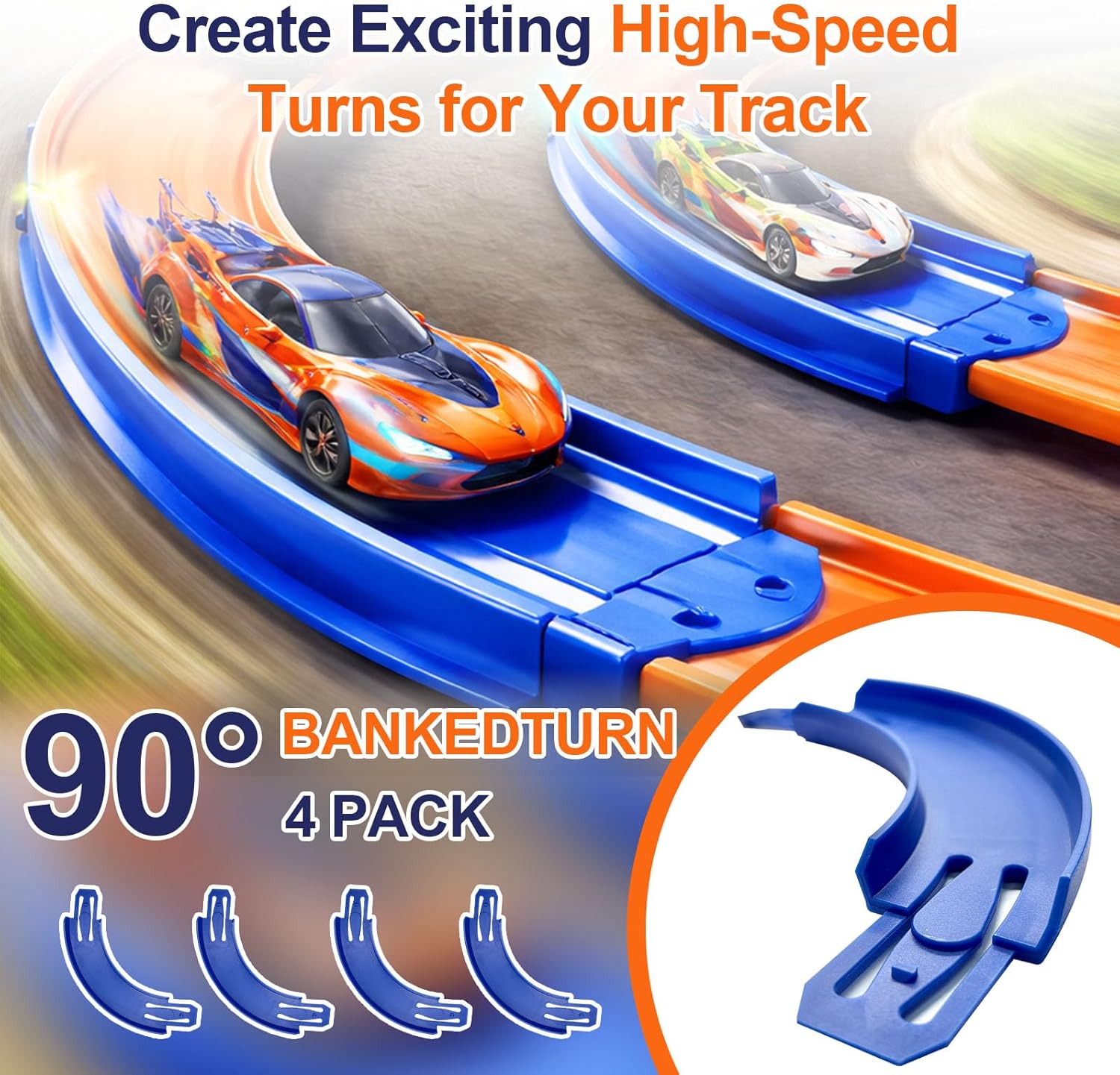 Racetrack Connectors 90 Degree Replacement Curved Track Pieces 4-Pack