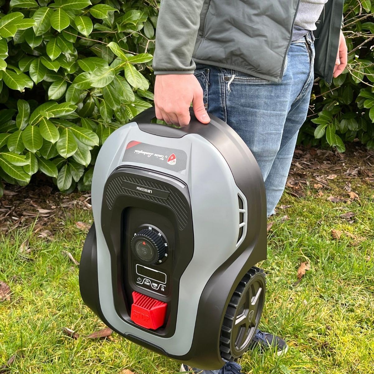 by Tonino Lamborghini - Robot Cortacésped Automático para Jardín hasta 750 m², Control por App/WiFi, Batería Litio 20V, Corte Flotante y Sensor de Lluvia, Apto para Pendientes del 45%