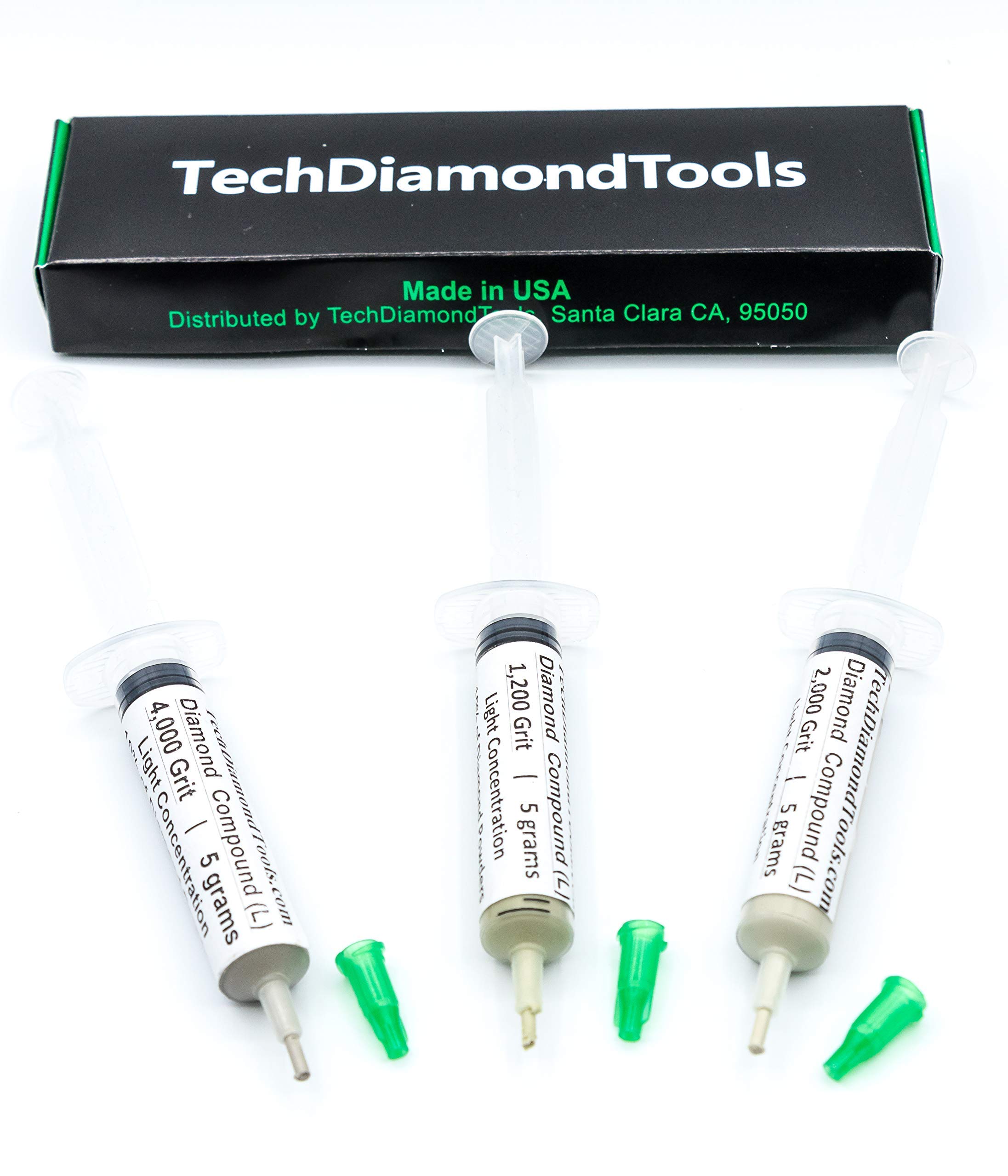 TechDiamondTools Lot de 3 seringues de 5 g de pâte de rodage diamantée - Grains 1200 2000 4000 - Maillage - Avec concentration légère (10%) de poudres de diamant