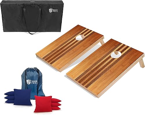 Miniatura 10 de Tailgating Pros Juego de tablero de Cornhole con bolsas de frijoles y estuche de transporte, juego de Cornhole de 3 x 2 pies, luces de anillo