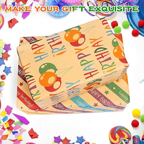 Miniatura 7 de Papel de regalo para cumpleaños, juego de hojas de papel de regalo para cumpleaños, juego de papel de regalo de cumpleaños de Kraft, papel de regalo