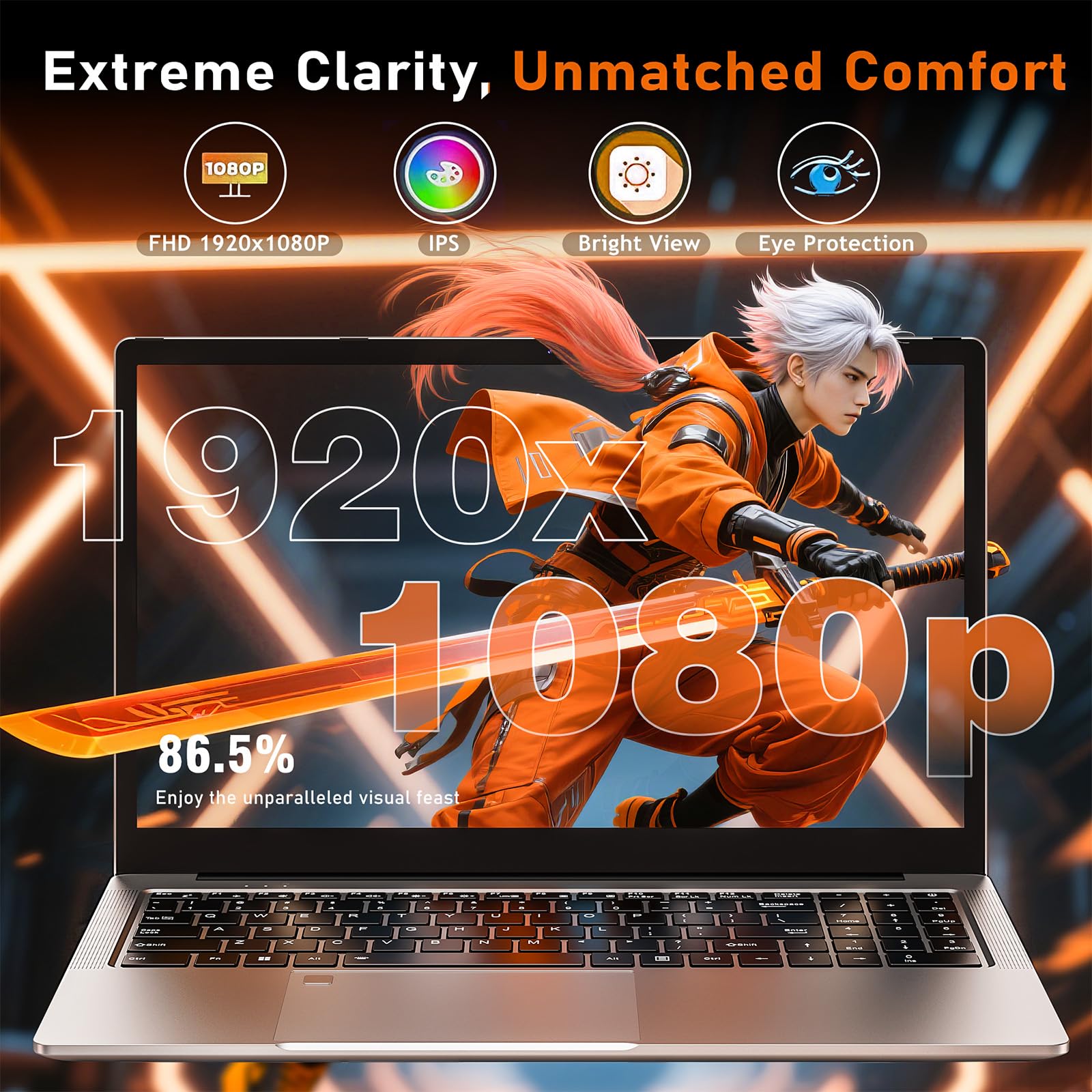 NAIKLULU Computer portatile da gioco 2025 da 16 pollici con processore R-7 5825U, 16 GB DDR4, 1T SSD, display FHD 1920 x 1080P, Windows 11 PRO, WiFi 6, tastiera retroilluminata HDMI, per studenti