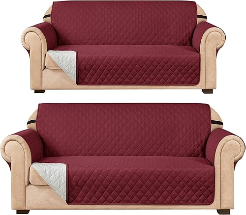 Miniatura 14 de SUBRTEX Juego de funda de sofá incluye fundas de sofá biplaza y silla, protector reversible de muebles de primera calidad con correas elásticas para