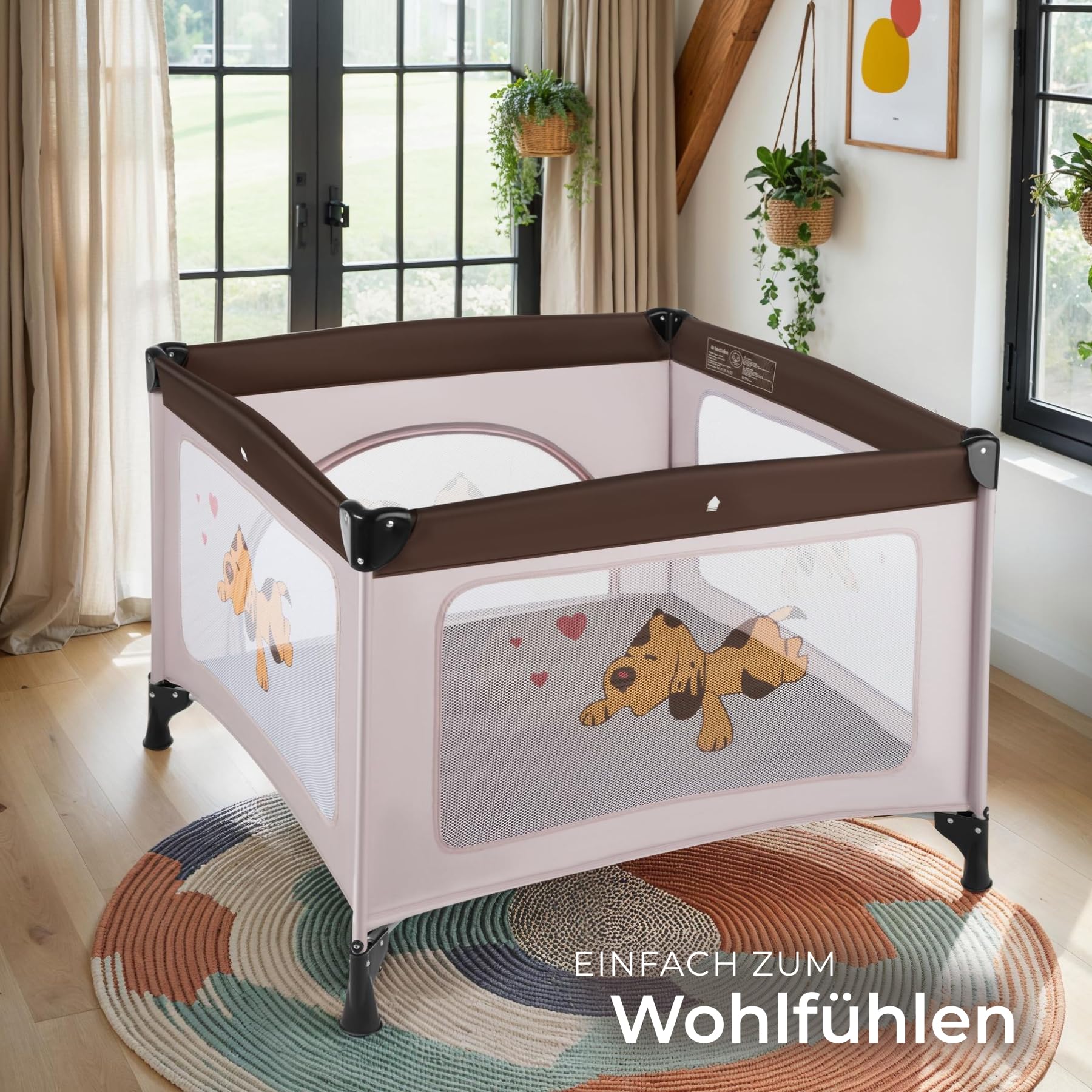 tectake® Laufstall Baby faltbar, Reisebett Kinder, Babybett und Laufgitter Baby in einem, Gitterbett und Playpen, Faltbarer Laufstall mit Matratze, Reisegitterbett - Braun Coffee