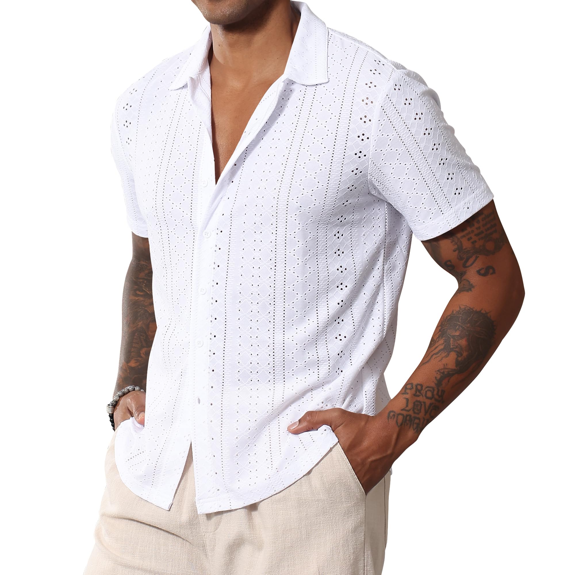 Chemise à manches courtes boutonnée à col cubain pour homme