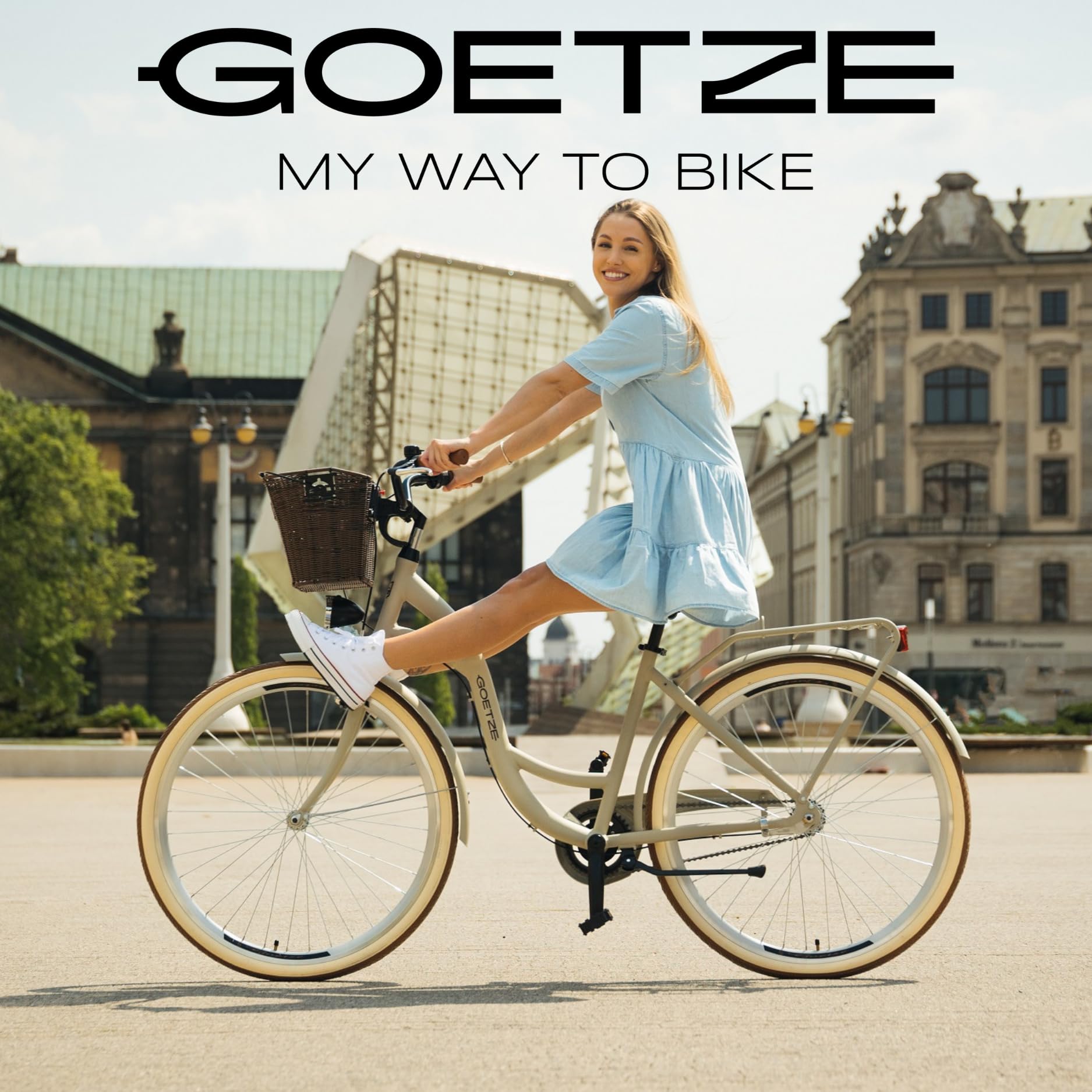 Goetze Style 26 Zoll Citybike, 17 Zoll Tiefeinsteiger Rahmen, 3-Gang Nabenschaltung, Rücktrittbremse, V-Bremse vorne, LED-Beleuchtung, Rattankorb, Komfortsattel, mit Seitenständer & Klingel