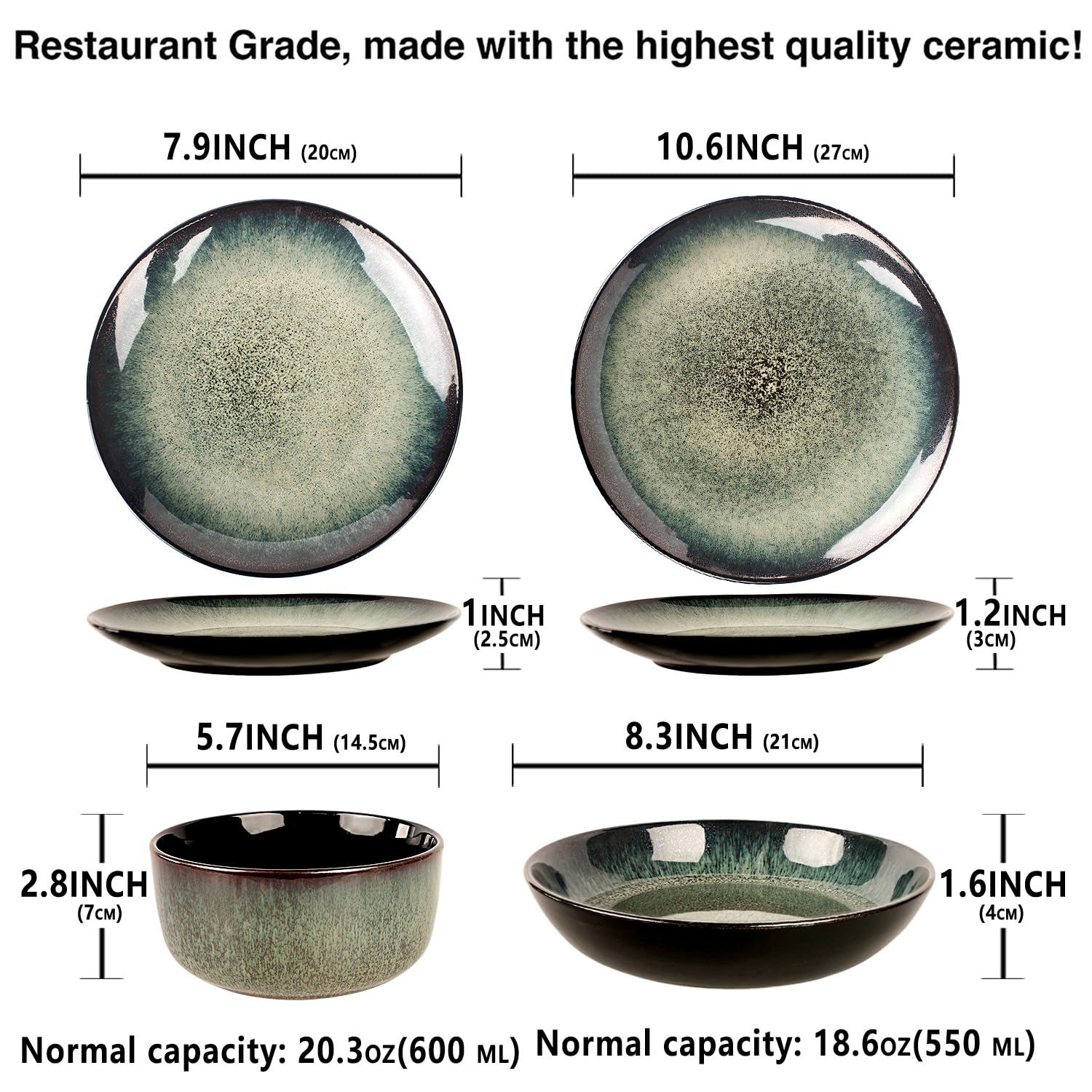 jinsongdafa Dinnerware Sets(16Pcs) Serves for 4, Reactive Glaze Tableware Set with 7.9