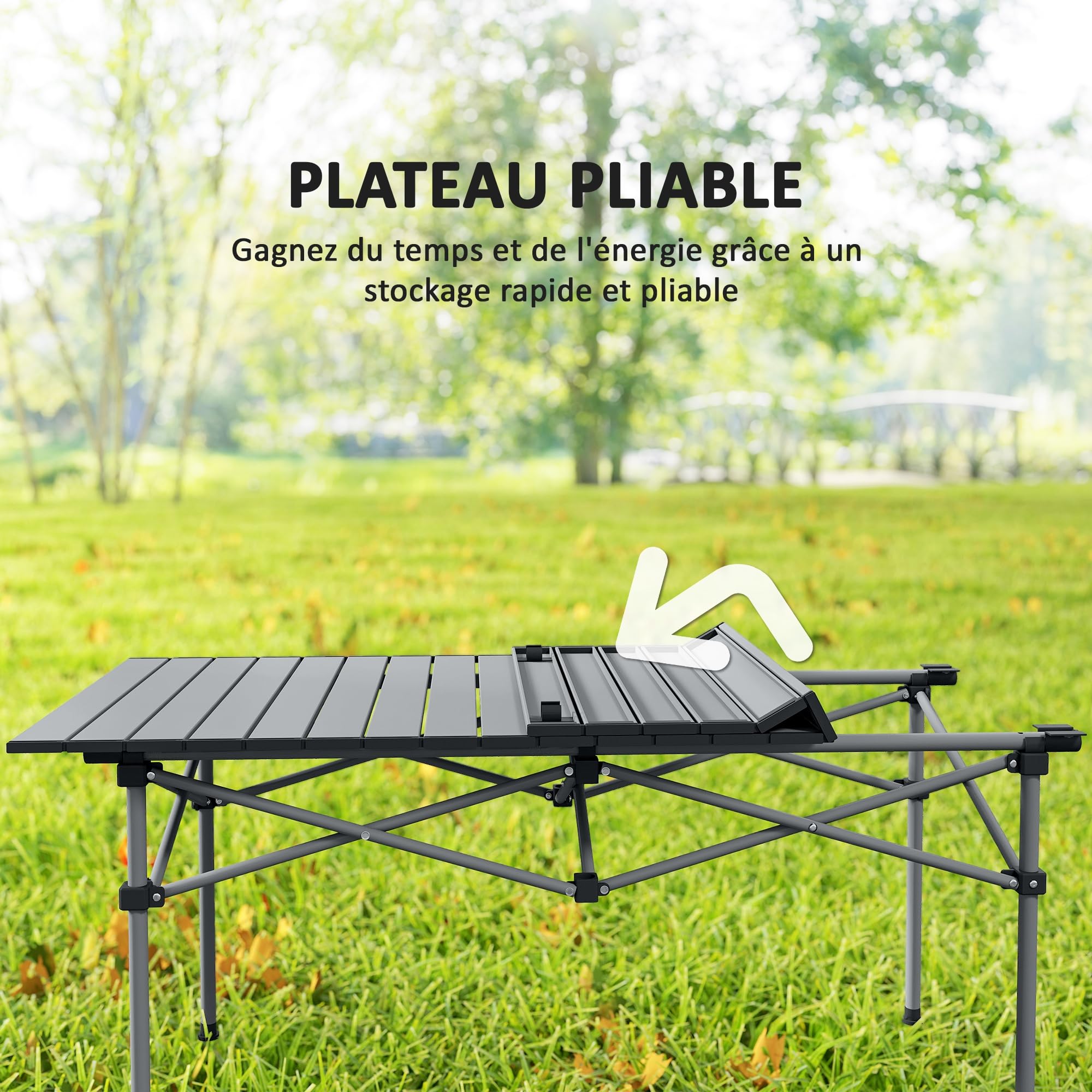 Outsunny Table de Camping avec 6 chaises Pliantes, Ensemble Table et Chaise de Camping 7 pièces avec Sacs de Transport et Poches latérales, 120 x 55 x 50 cm, Gris foncé