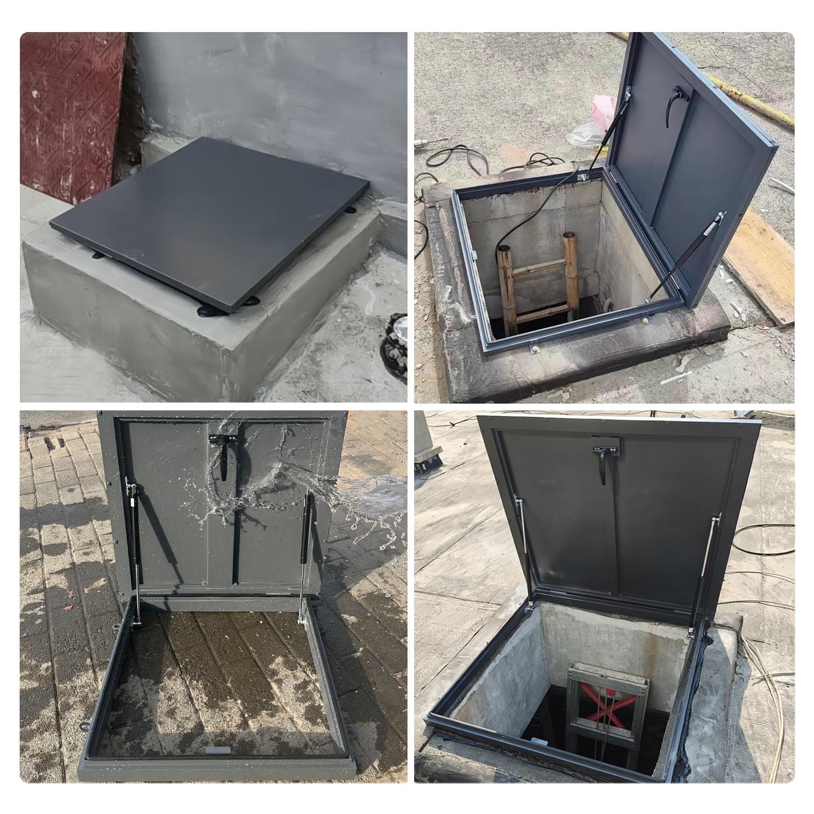 Trappe d'accès de toit robuste facile à ouvrir avec barres de support Porte d'accès scellée pour entrepôts 81 x 81 cm Durable et fiable