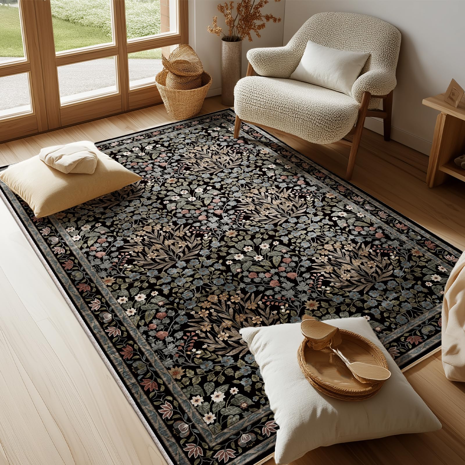 Traditional Design Vintage Floral Area Rug 4 x 6,Washable Area Rugs - Perfect for Living Room, Bedroom, Pet &amp; Child Friendly, Nursery - Stain &amp; Water Resistant Non-Slip, Dining Room Decor