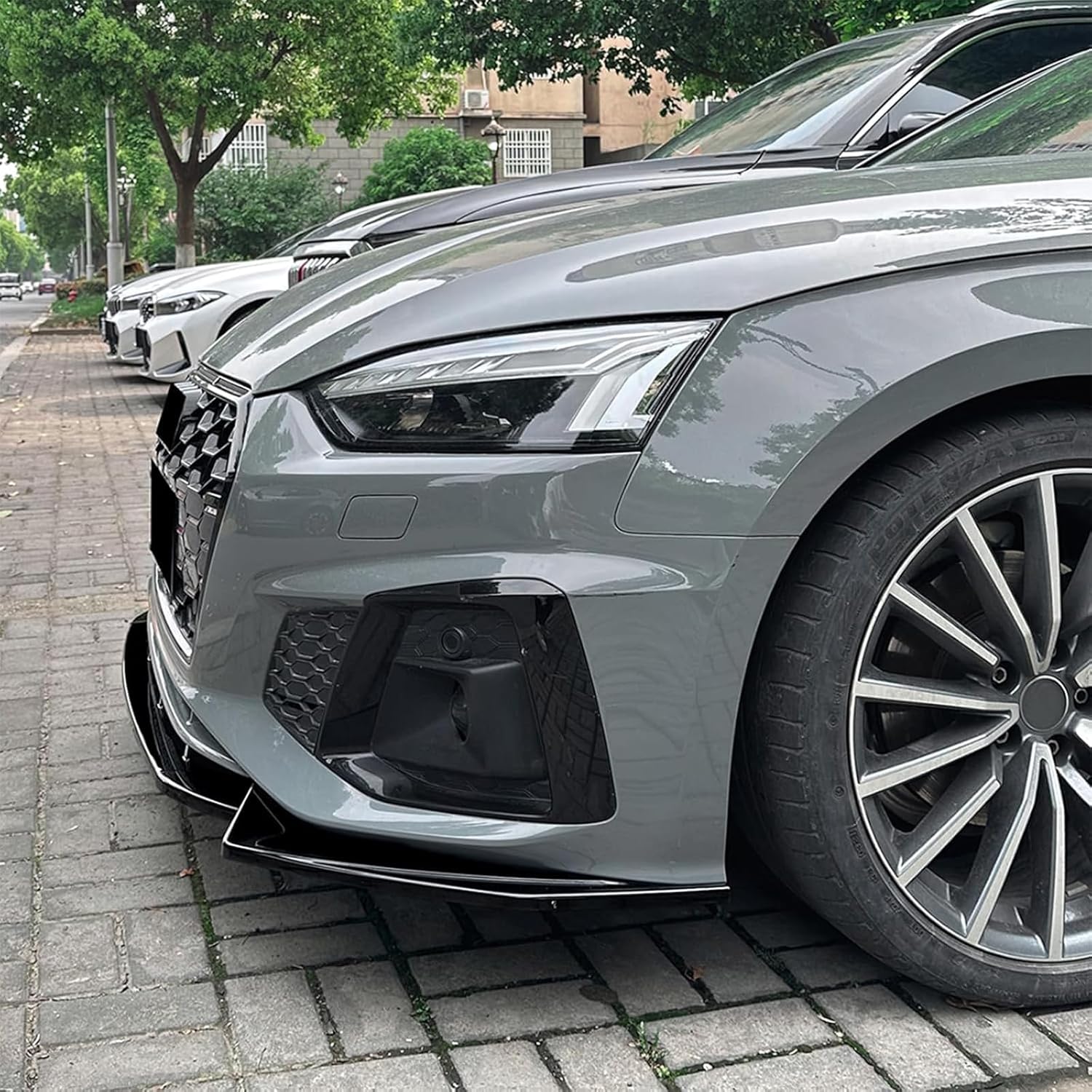 Front Lip Compatible with Audi A5 Sline S5 8W6 2021-2024 Air Dam Front Bumper Spoiler Lip Protector Splitter Lower Chin Diffuser Body Kit, 3PCS/Set Glossy Black