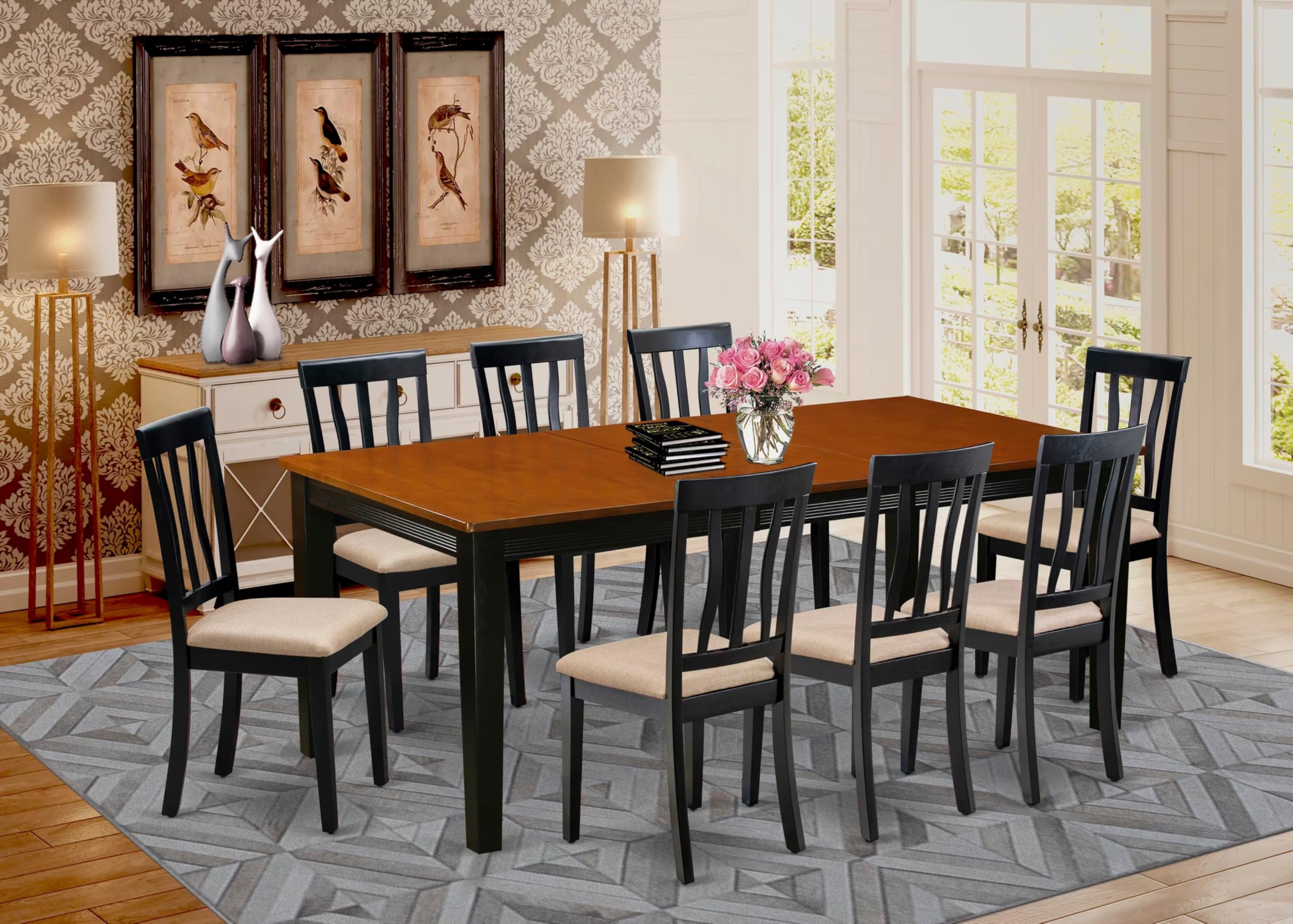 Amazon｜East West Furniture QUAN9-BCH-C キッチン9点セット 蝶の葉が