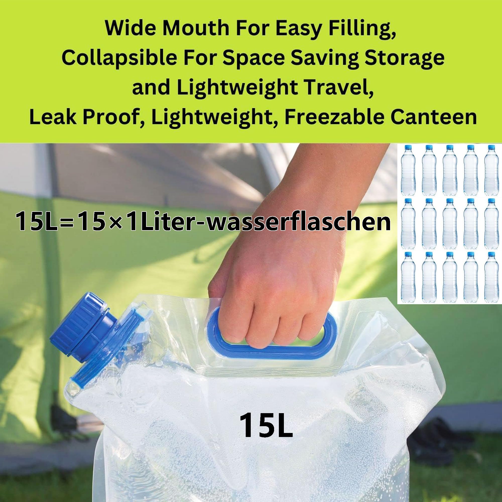 2 Sacche D'acqua Pieghevoli Da 8L Con Rubinetto, In PE Spesso, Per Campeggio E Outdoor, Colori Assortiti