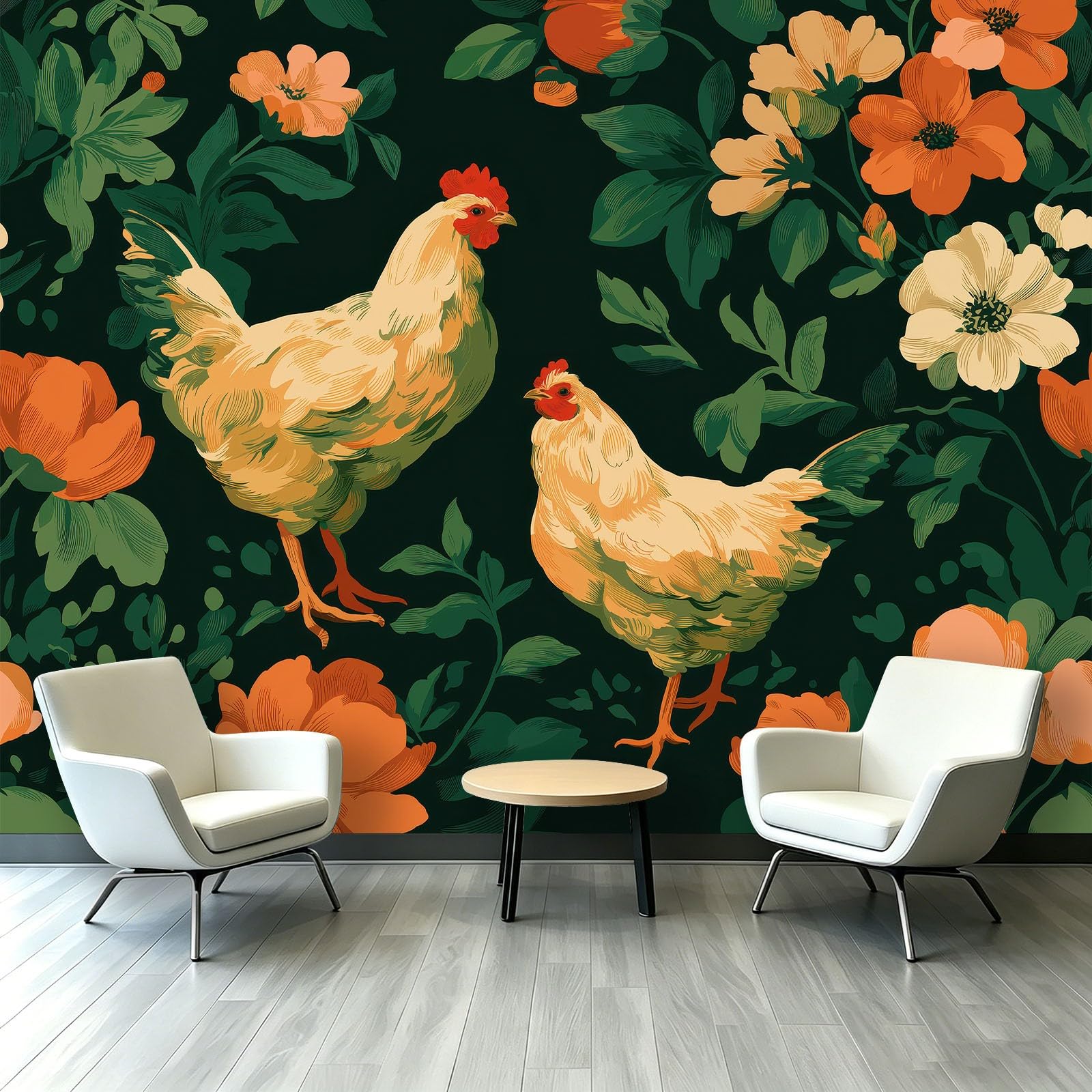 Générique Tapeta z włókniny w kwiaty szampańskie, 400 x 280 cm, fototapeta z kurczaka, łatwa do zainstalowania dekoracja ścienna do salonu, sypialni, kuchni