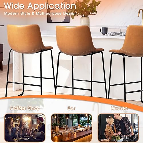 Miniatura 6 de PUKAMI Juego de 2 taburetes de bar de 18 pulgadas, taburetes de bar de altura de mostrador, taburete de bar de cuero sintético, sillas de comedor