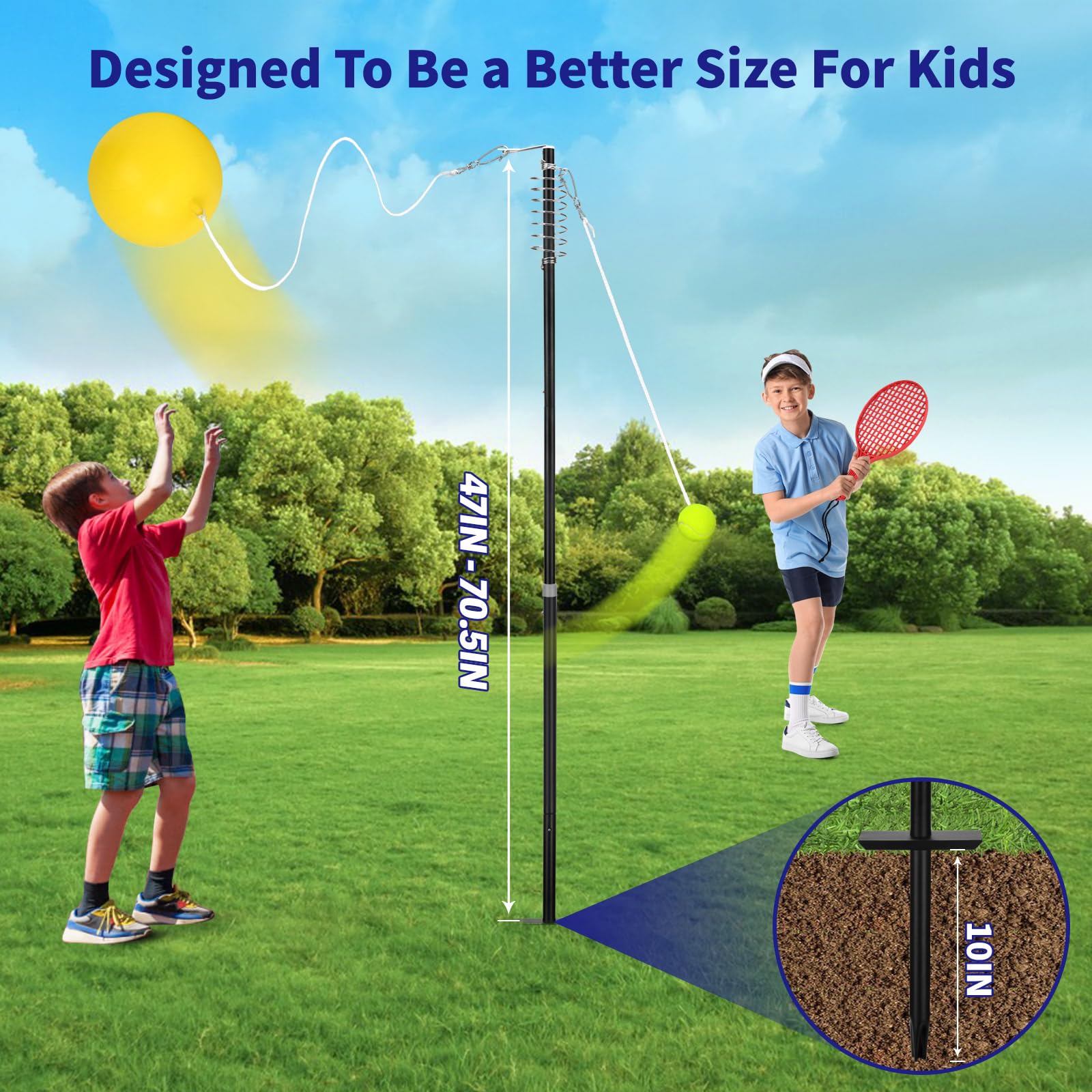 Furypiont Tetherball Tennis Set with with 360° Swivel Hook Pole?Ball, Rope and Paddle Set.Tetherball Outdoor Equipment for Backyard?Lawn Game