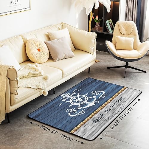 Miniatura 10 de Anchor Decor - Juego de alfombras para sala de estar, con temática náutica, para niños y niñas, diseño de aventura marina, alfombra decorativa de