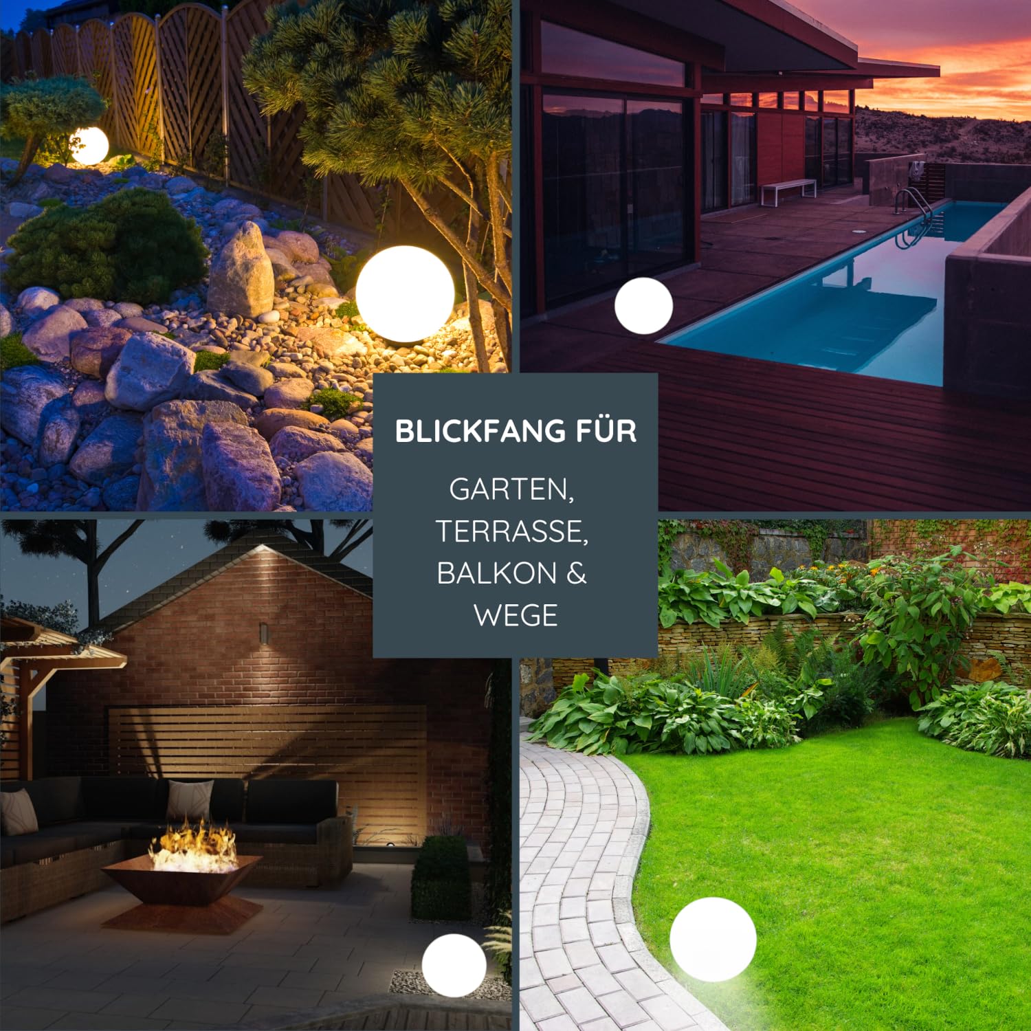 MeLiTec Solar Gartenleuchte Kugel, RGBW Farbwechsel, Warmweiß & Bernstein & 7 Farben, Solarleuchte für Garten, Dekorative Bodenleuchte, IP44, bis 8h Leuchtdauer, ⌀ 30 cm