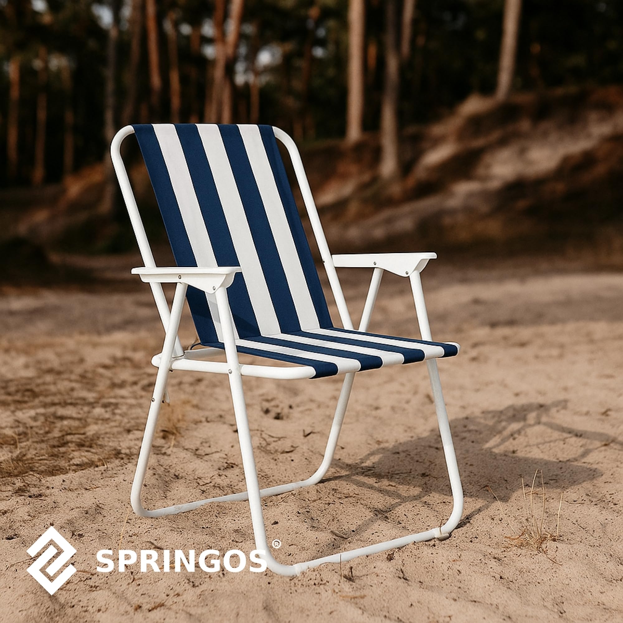 SPRINGOS - Set 2 Sedie Pieghevoli da Campeggio con Braccioli, Leggere, con Telaio in Metallo, Facili da Trasportare, per Esterni, Spiaggia, Giardino, 100 kg di Carico