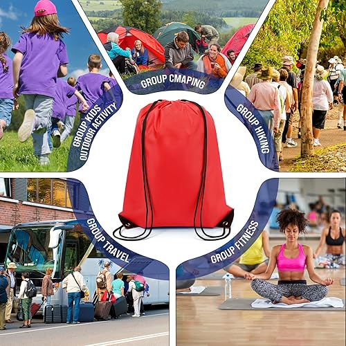 Miniatura 6 de 100 bolsas de cordón con cordón a granel, bolsas de almacenamiento para deportes, gimnasio, viajes, Rojo, 16.5 inches in length and 13.4 inches in