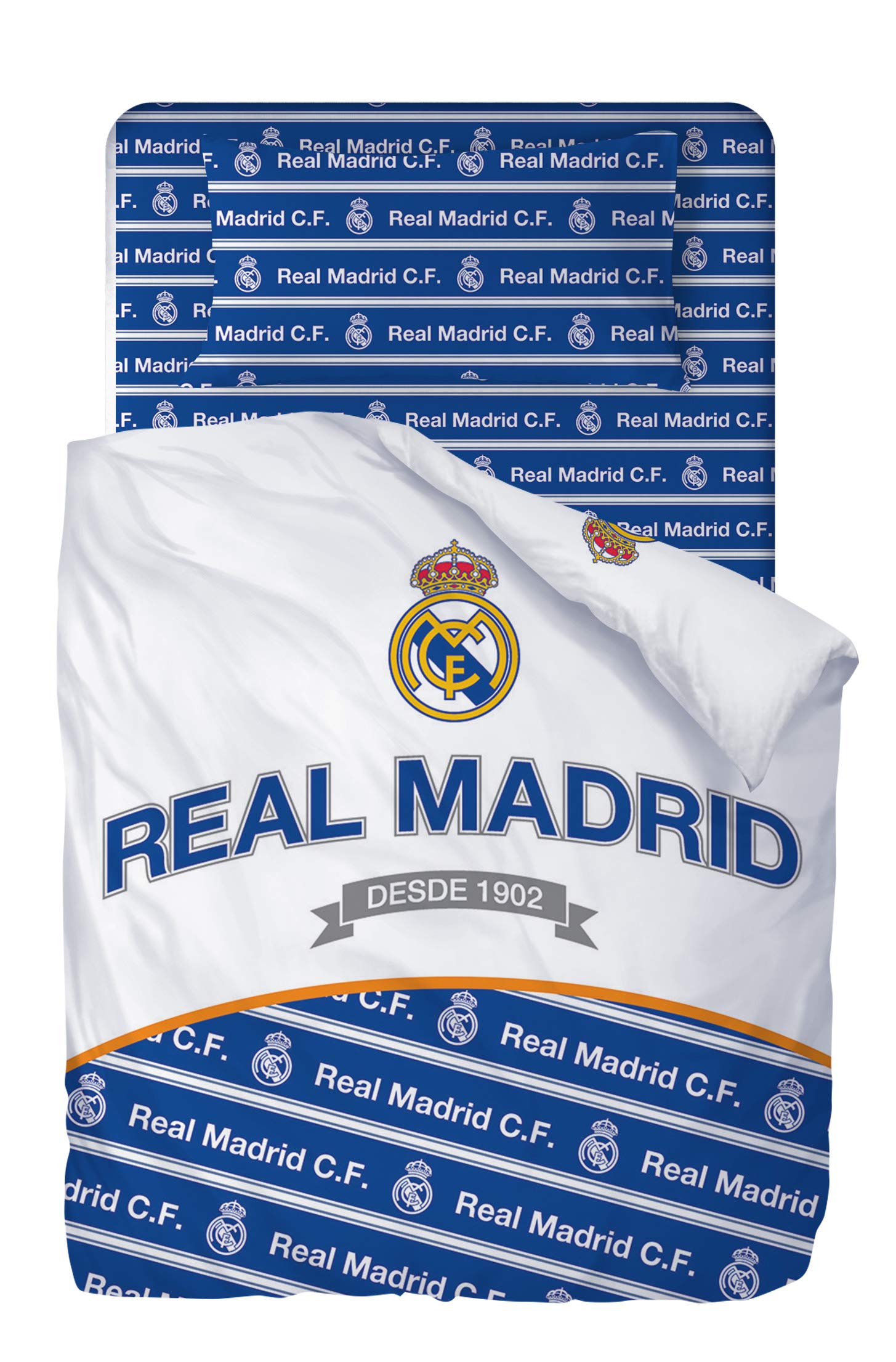 Real Madrid Juego De Sabanas de 3 Piezas - Encimera, Bajera y Funda de Almohada (180x270 + 105x200/25 + 45x125)