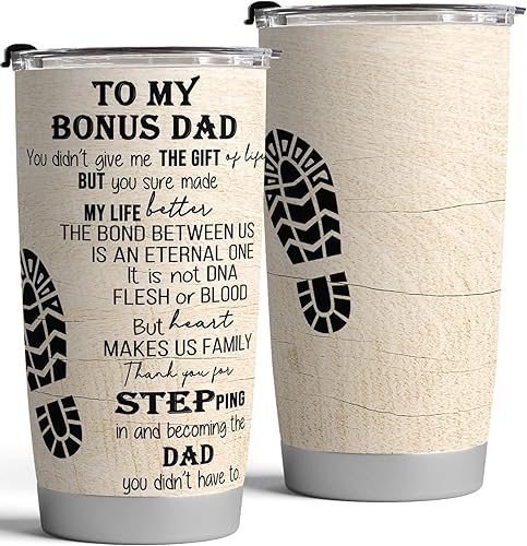 Best Bonus Dad Ever, vaso de acero inoxidable de 20 onzas, regalo del día del padre, cumpleaños, regalos para papá de hija, hijo, papá, vaso 30, 40,