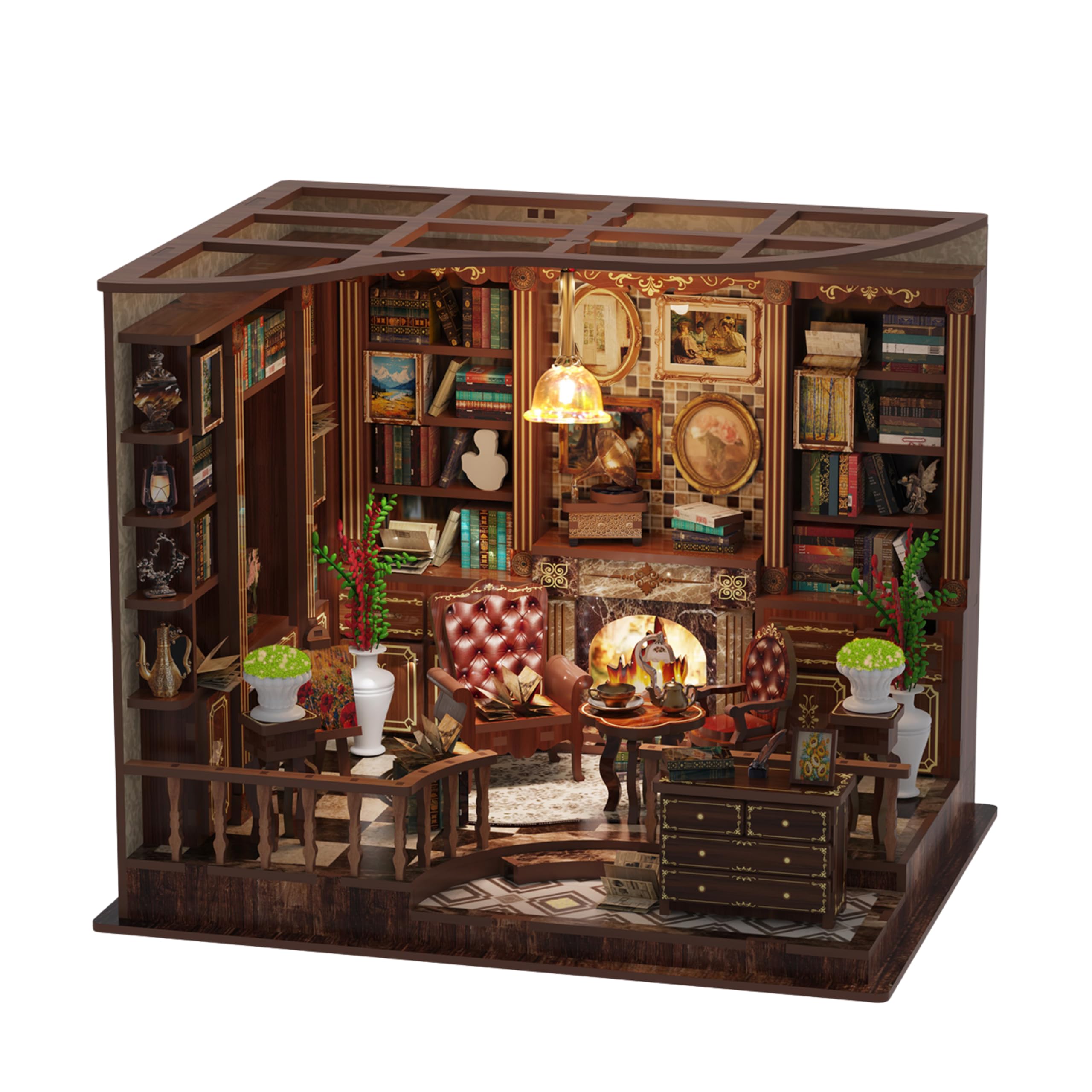 Left Bank Study DIY Book Nook Kit for Adults – 3D Wooden Puzzles for Adults Miniature Library with LED Light, 248 Pieces, Book Nook Shelf Insert for