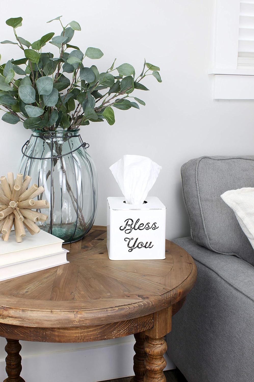 AuldHome White Tissue Box Cover; Enamelware Square Distressed Farmhouse Vintage Style Decor Tissue Holder : Home & Kitchen