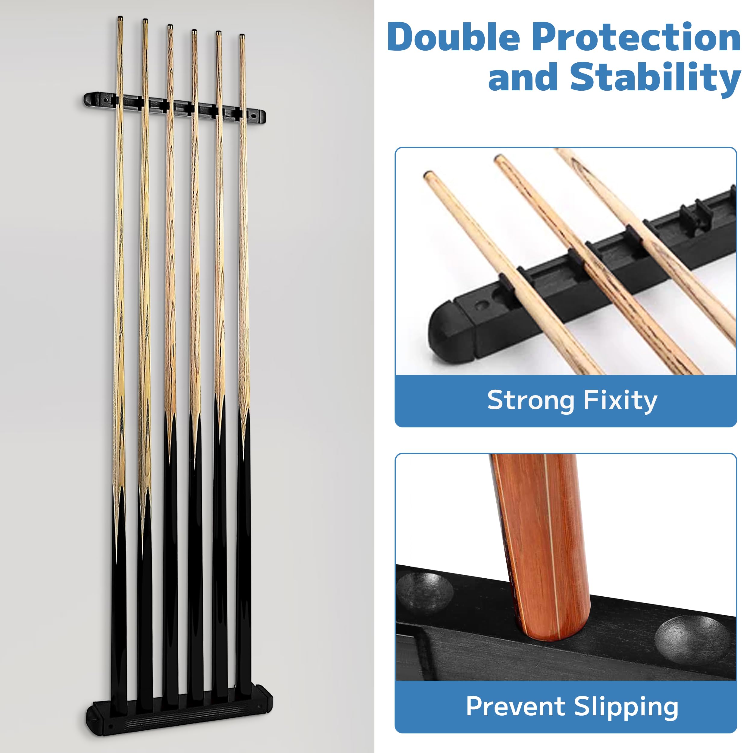 Portastecche da Biliardo in Legno Porta Stecca da Piscina Montato a Parete con Clips Accessori da Biliardo per Mazze da Biliardo Bar Giochi di Snooker (Nero)