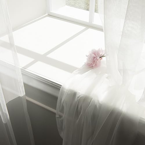 Miniatura 2 de Best Home Fashion Cortinas transparentes de encaje de tul con cenefa adjunta, ojales de níquel de acero inoxidable, color blanco, 52 pulgadas de