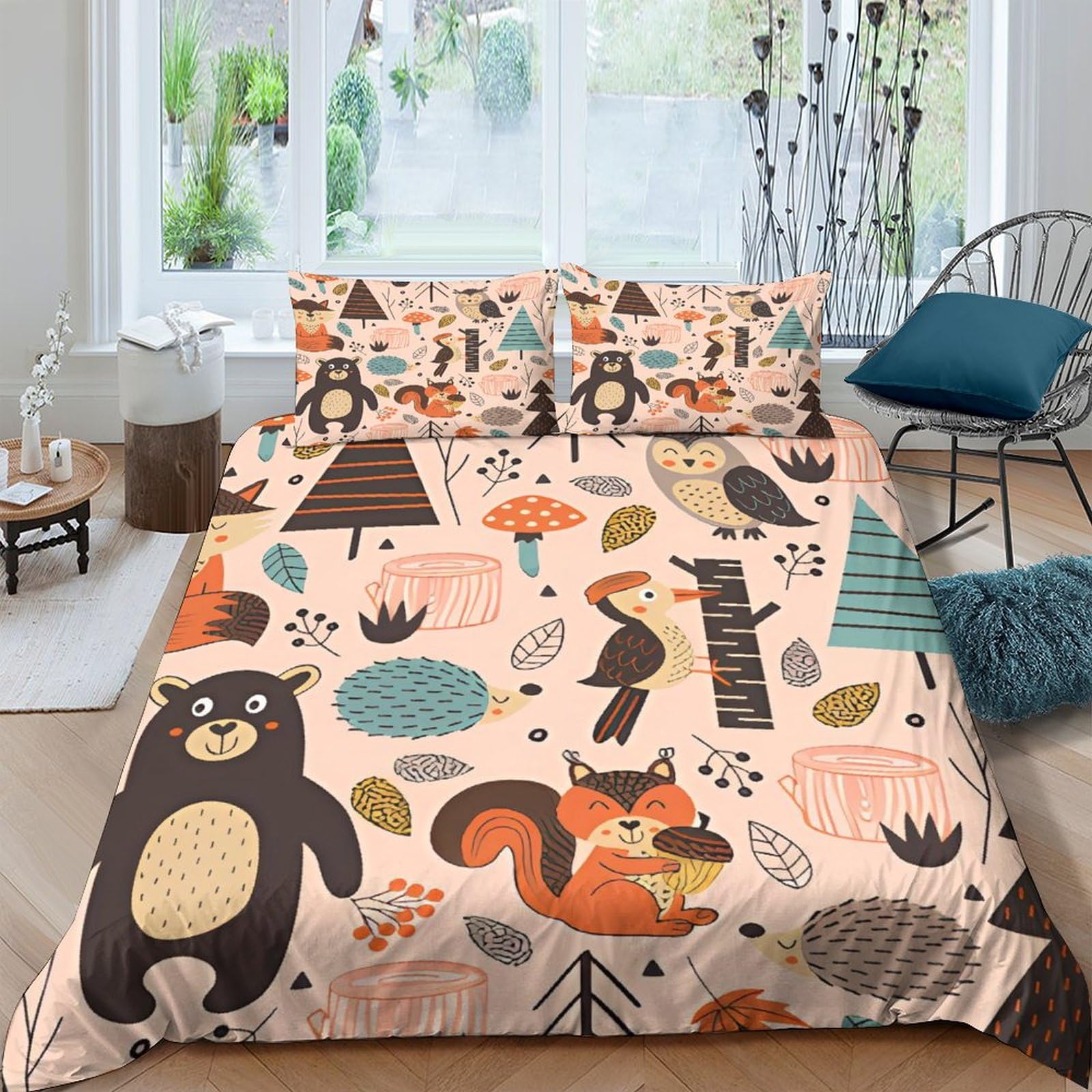Housse de couette ours brun 3D pour chambre d'enfant et adulte ambiance chalet nature