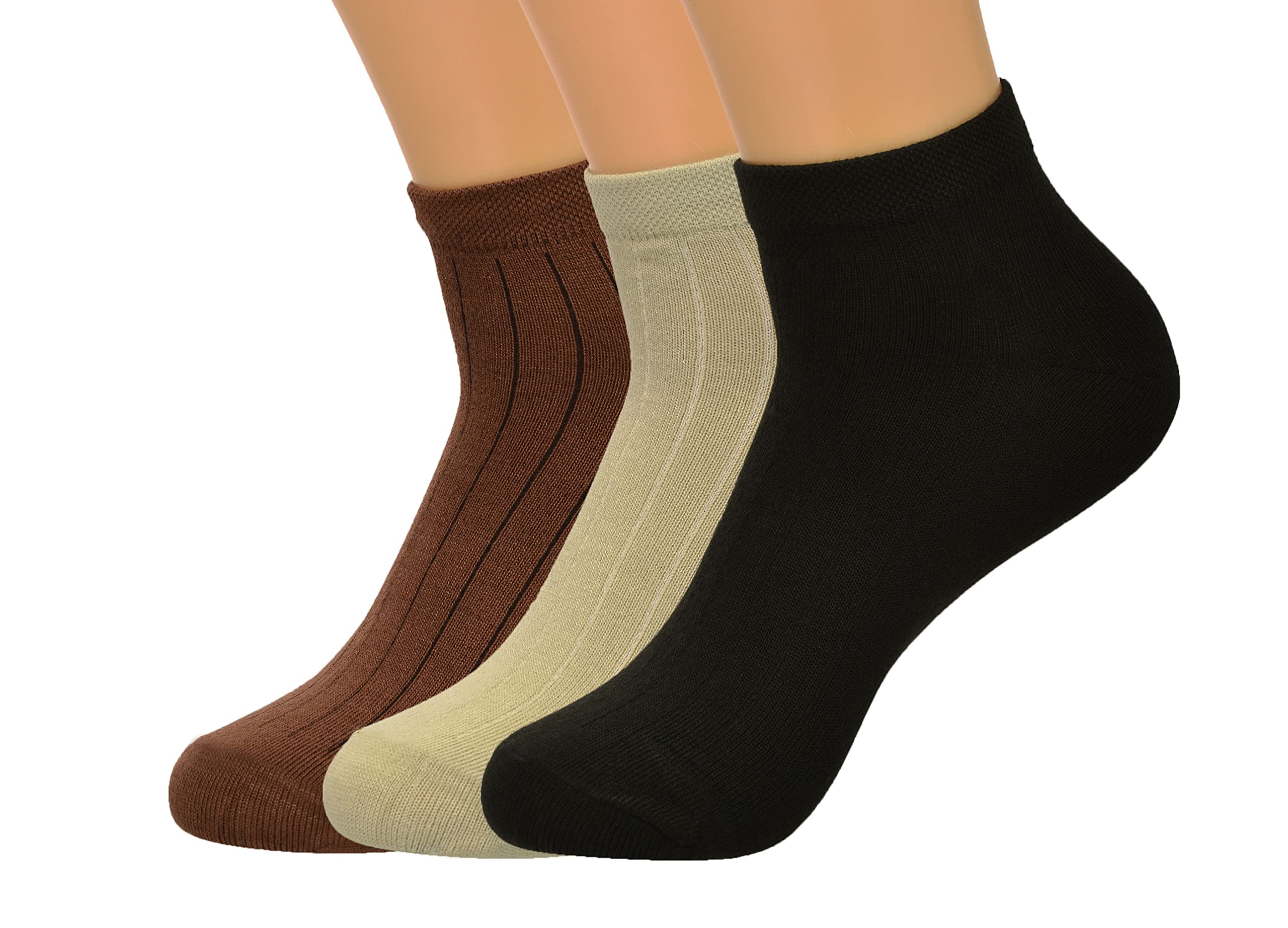 Aastha Women's and Men's Ankle Casual Socks (Pair of 3) - (Brown, Cream, Black)